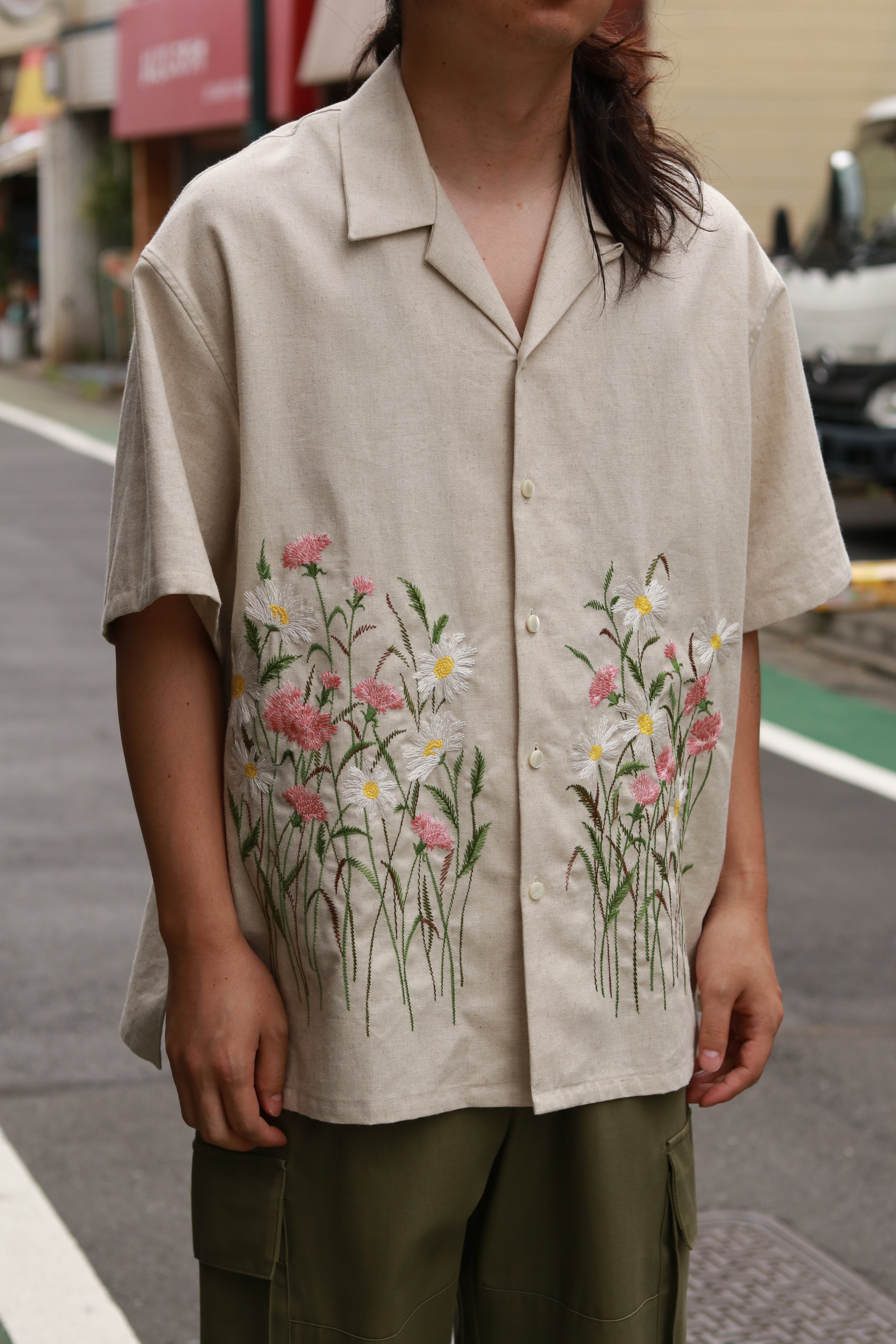 superNova. Aloha shirt - Flower garden embroidery / Natural