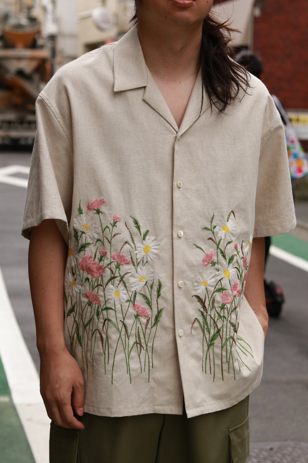 superNova. Aloha shirt - Flower garden embroidery / Natural