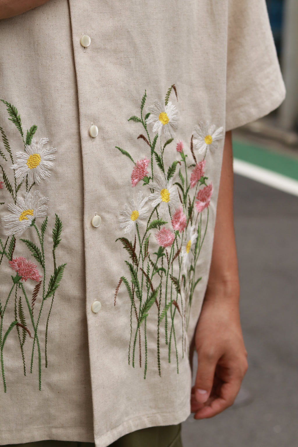 superNova. Aloha shirt - Flower garden embroidery / Natural