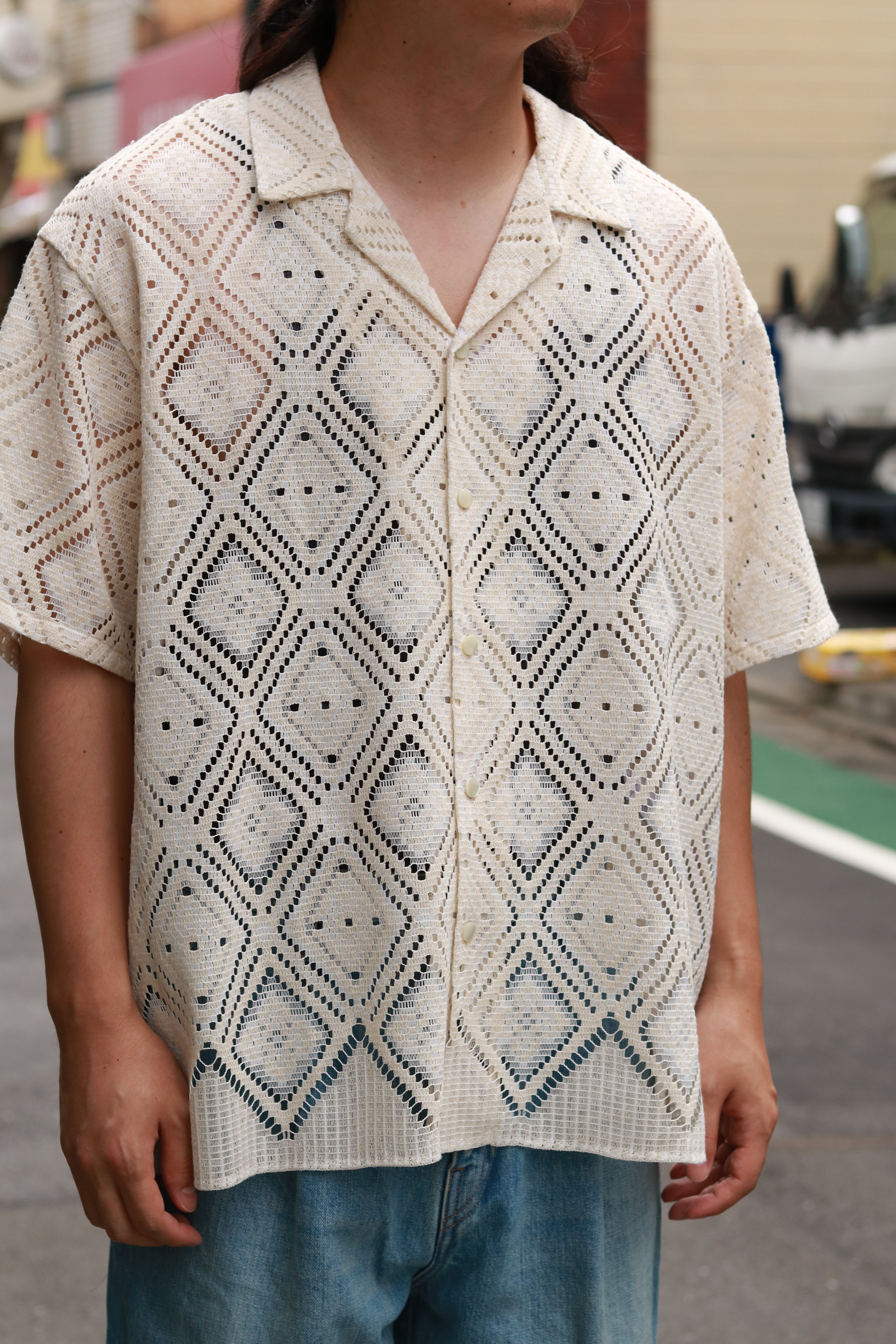 superNova. Aloha shirt - Diamond raschel lace/ Natural