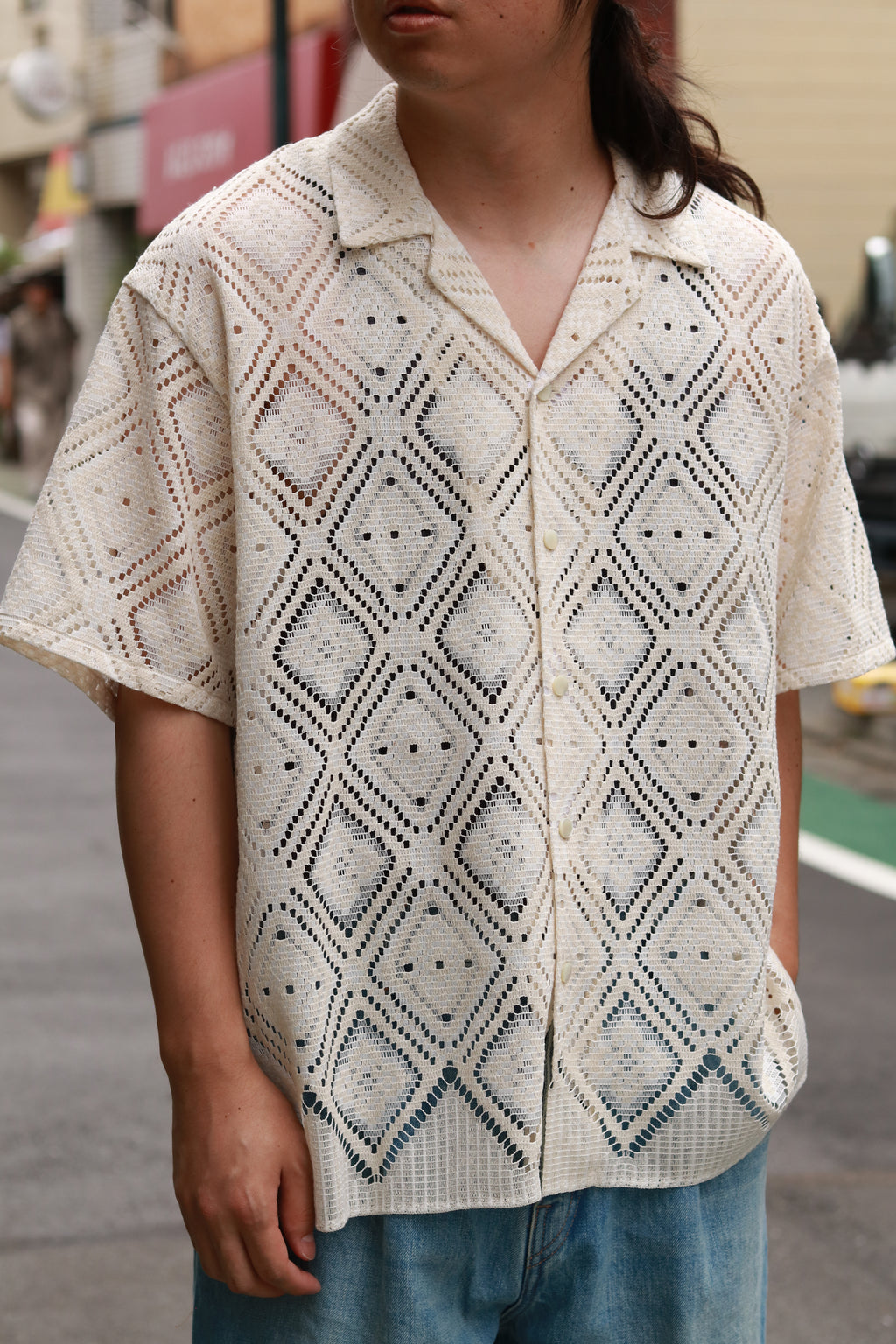 superNova. Aloha shirt - Diamond raschel lace/ Natural
