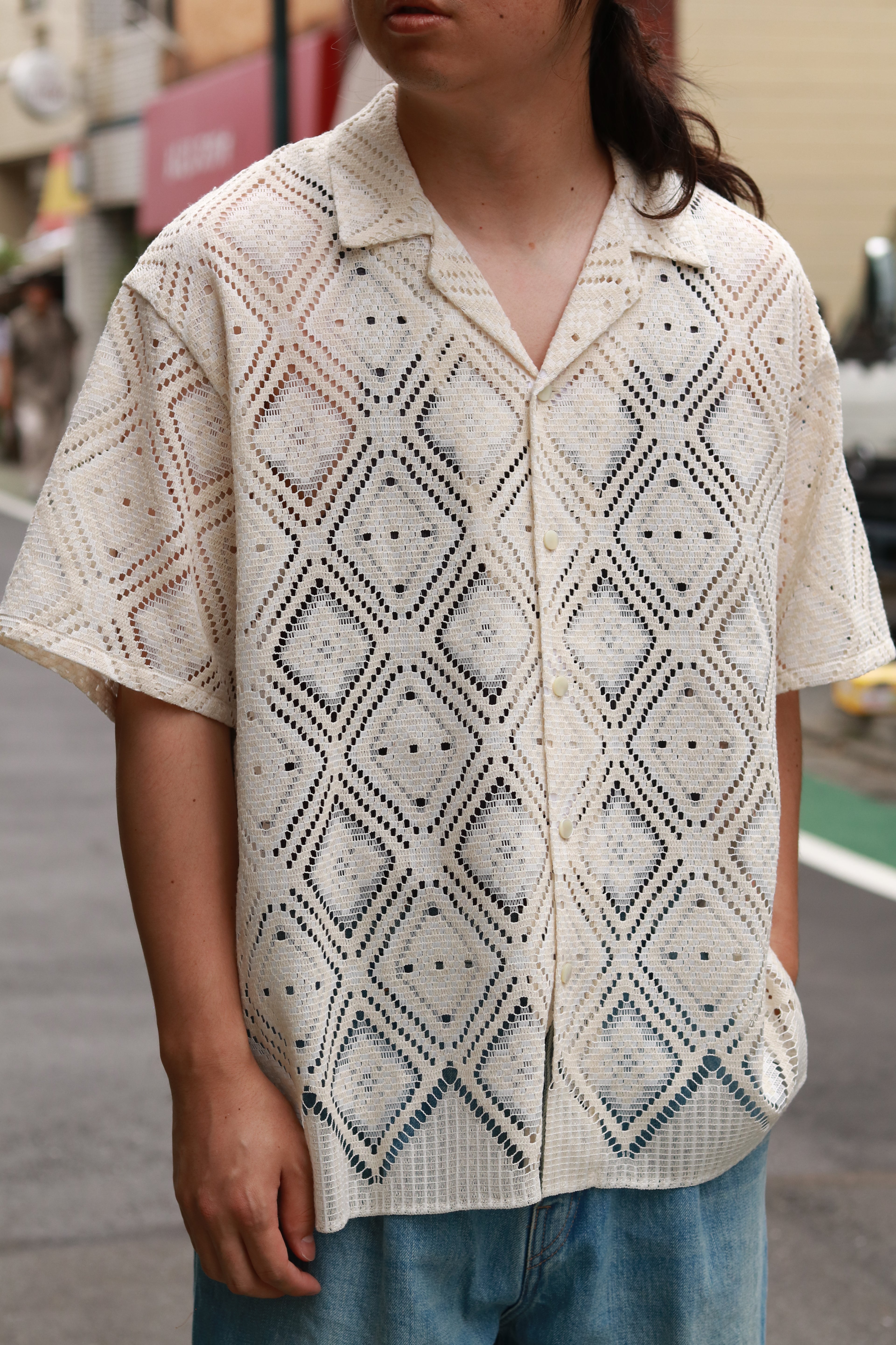 superNova. Aloha shirt - Diamond raschel lace/ Natural