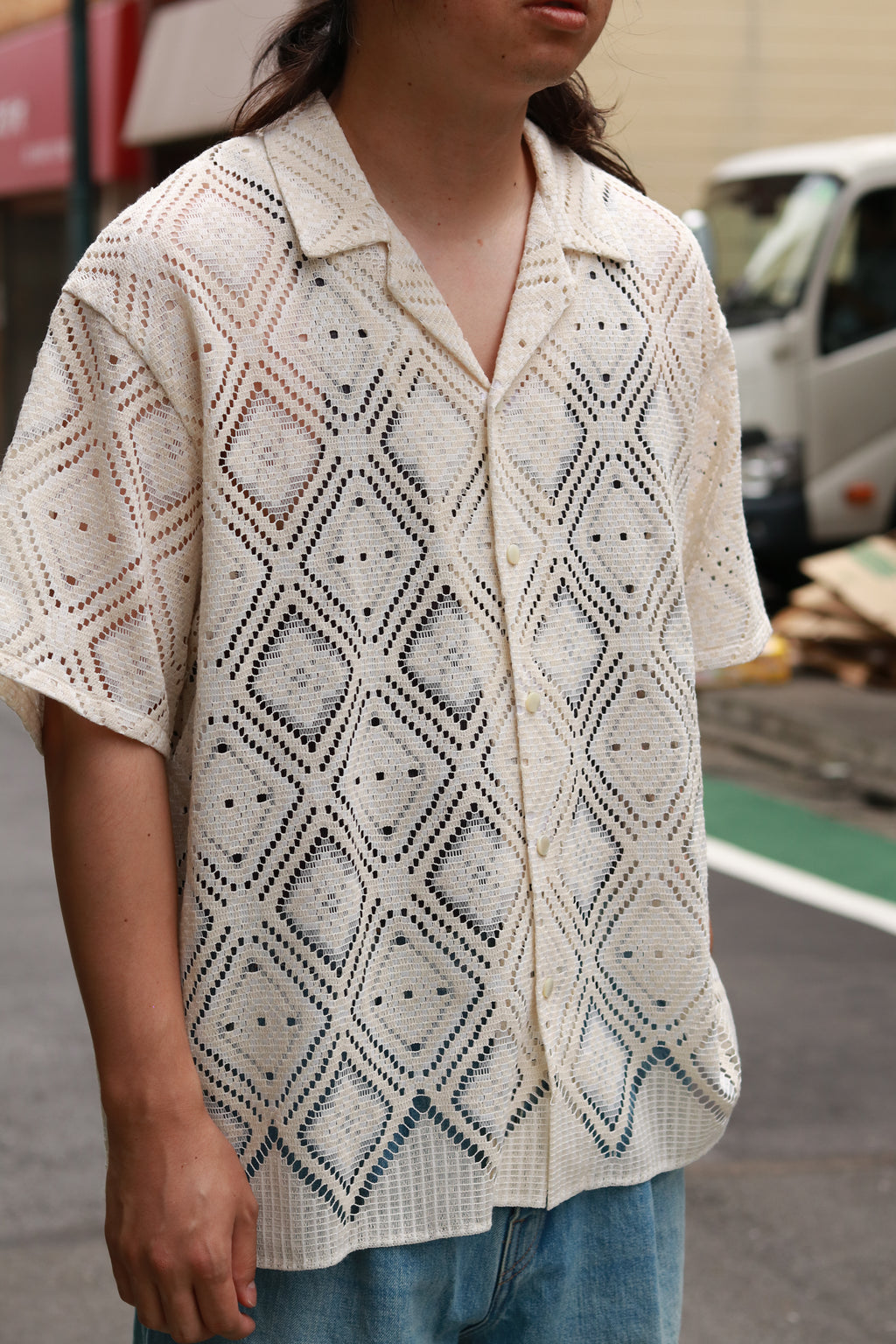superNova. Aloha shirt - Diamond raschel lace/ Natural
