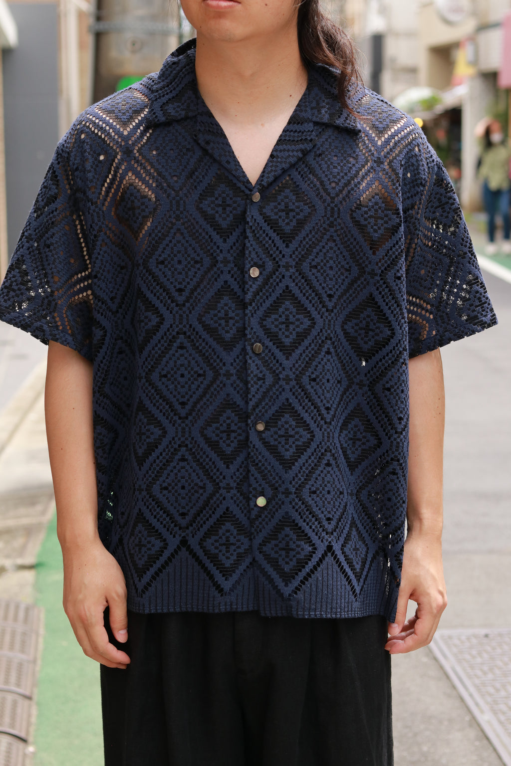 superNova. Aloha shirt - Diamond raschel lace/ Navy