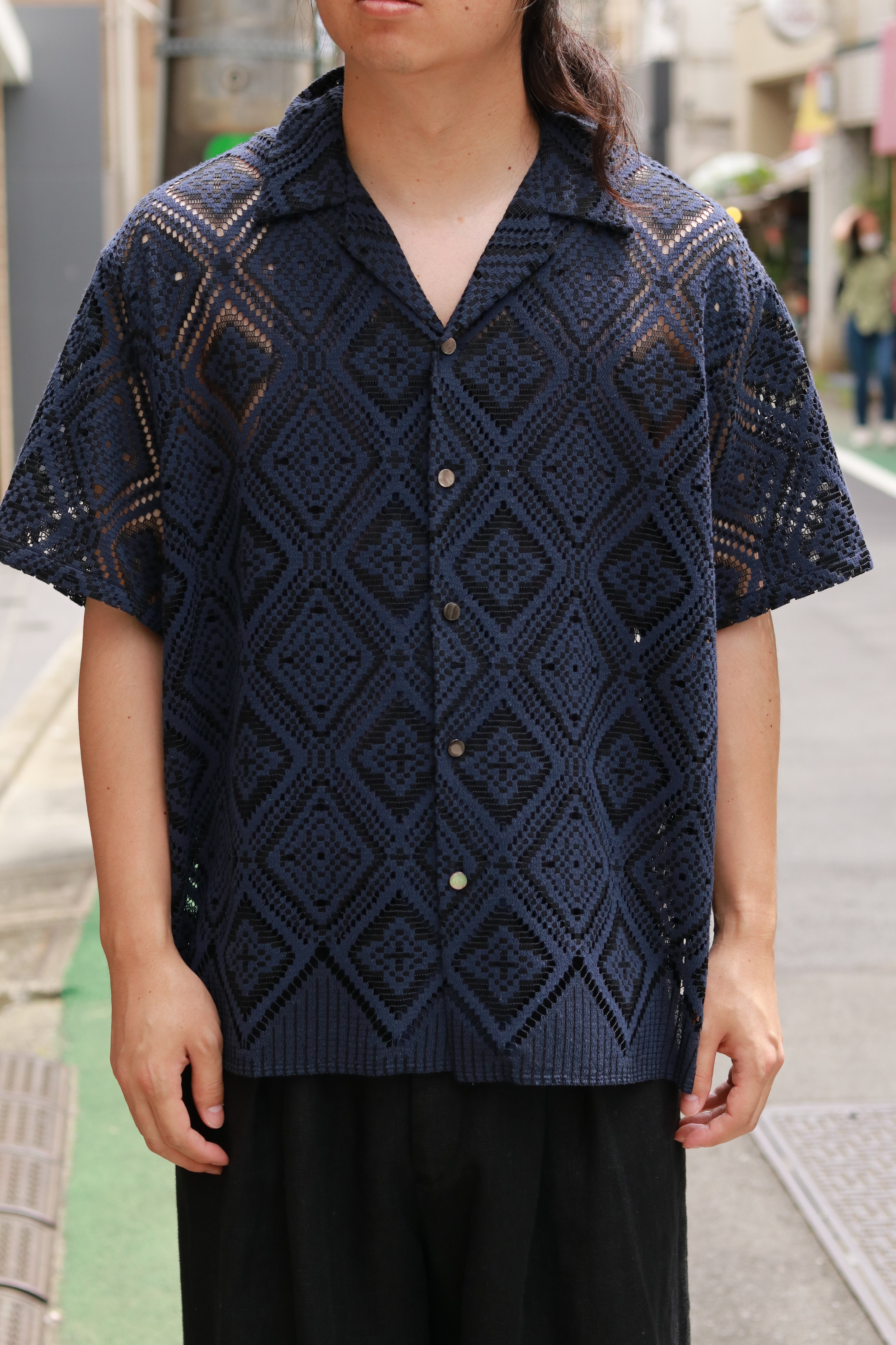 superNova. Aloha shirt - Diamond raschel lace/ Navy