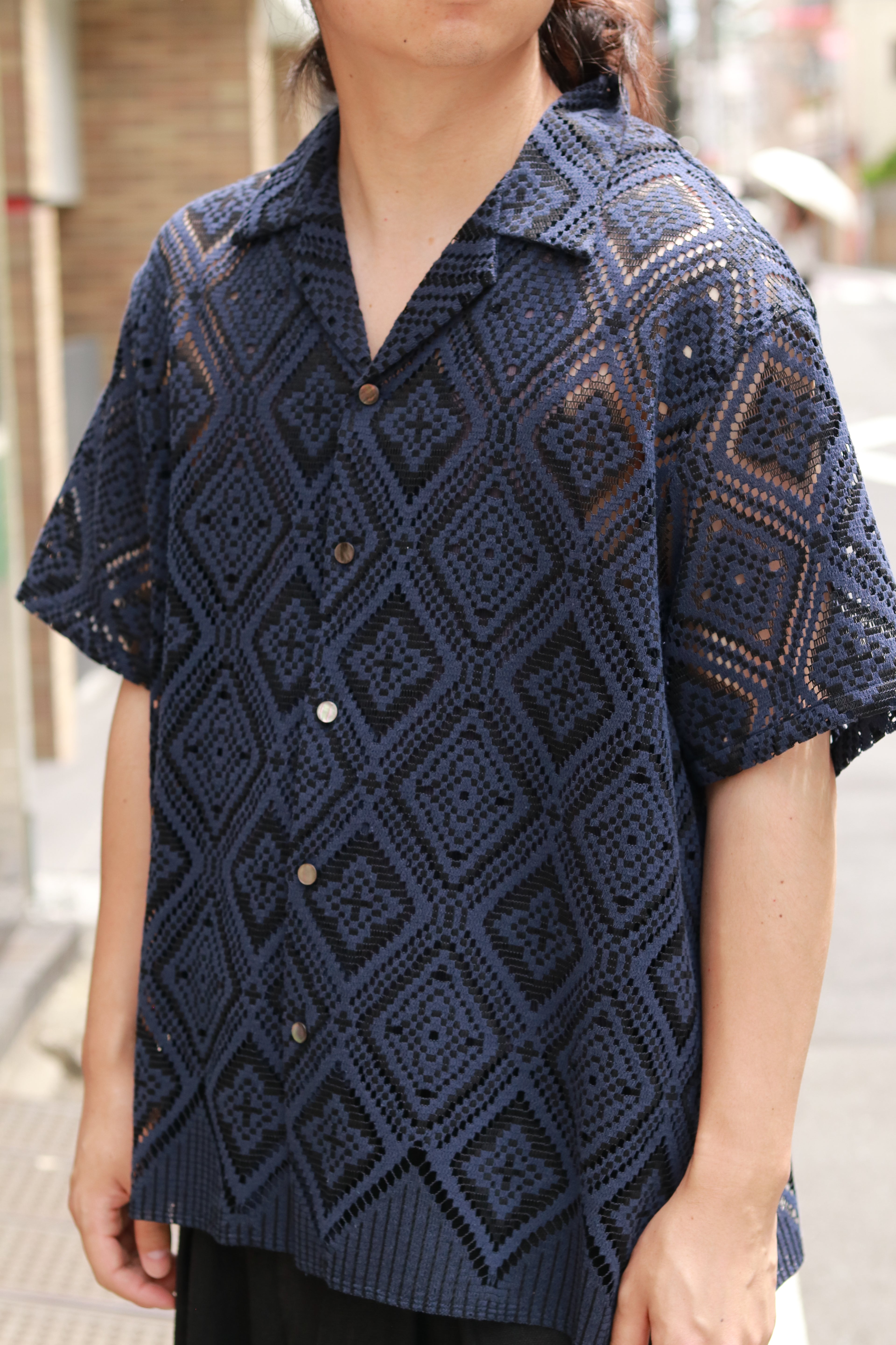 superNova. Aloha shirt - Diamond raschel lace/ Navy