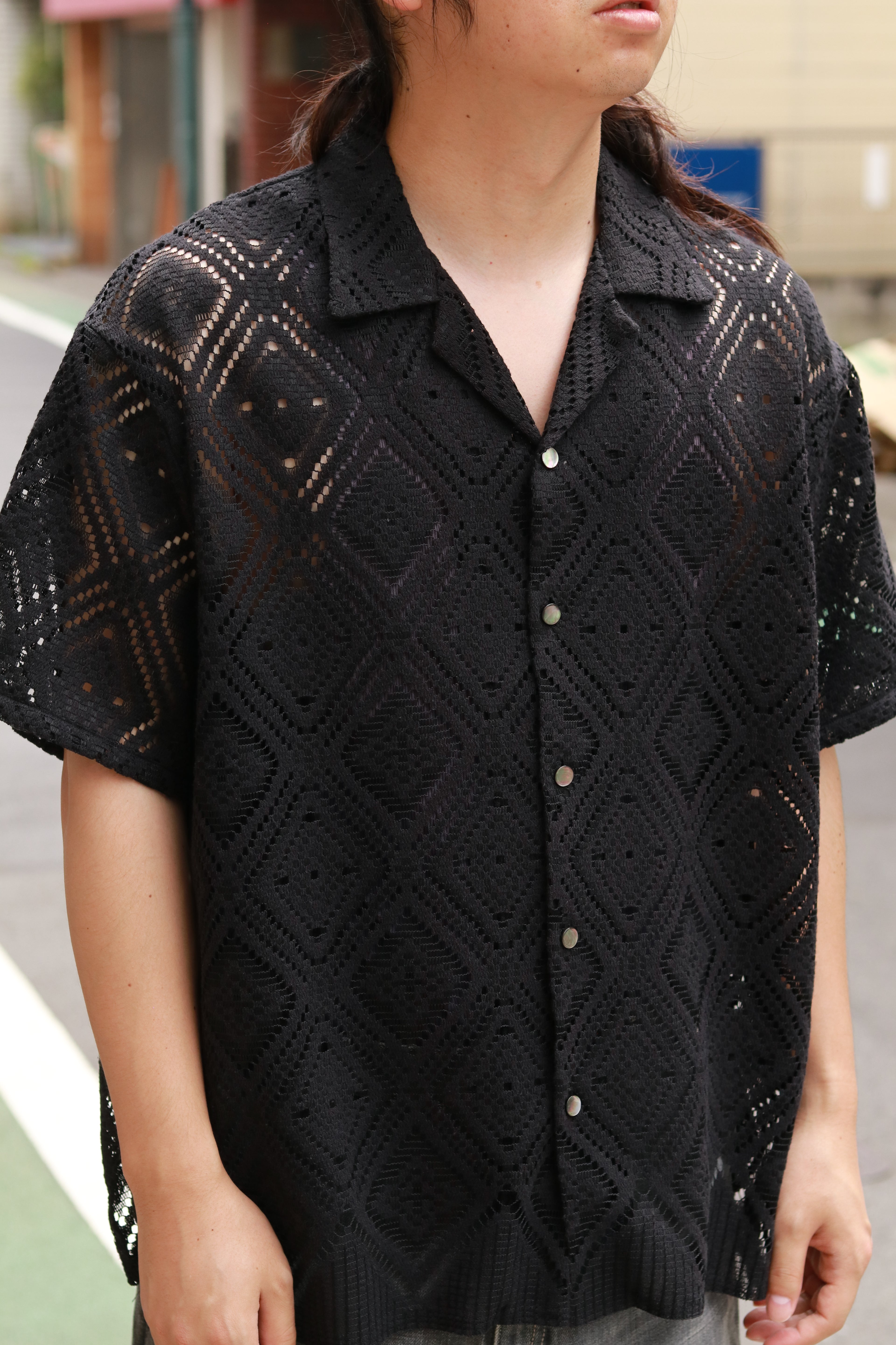 superNova. Aloha shirt - Diamond raschel lace/ Black