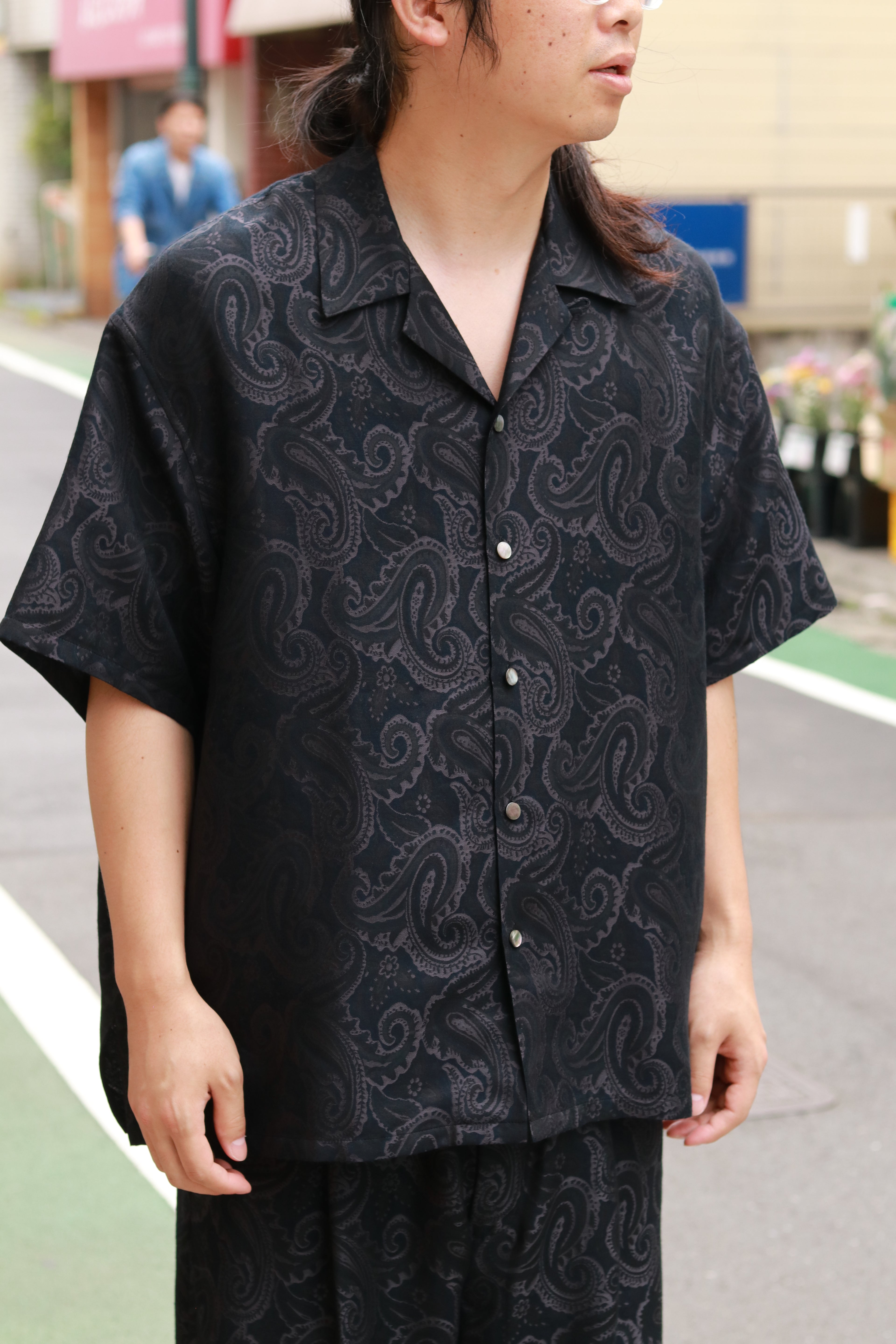 superNova. Aloha shirt - Paisley jacquard - Black x Navy