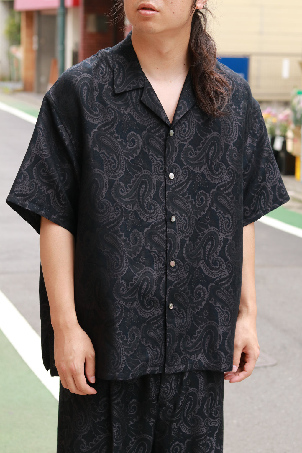 superNova. Aloha shirt - Paisley jacquard - Black x Navy