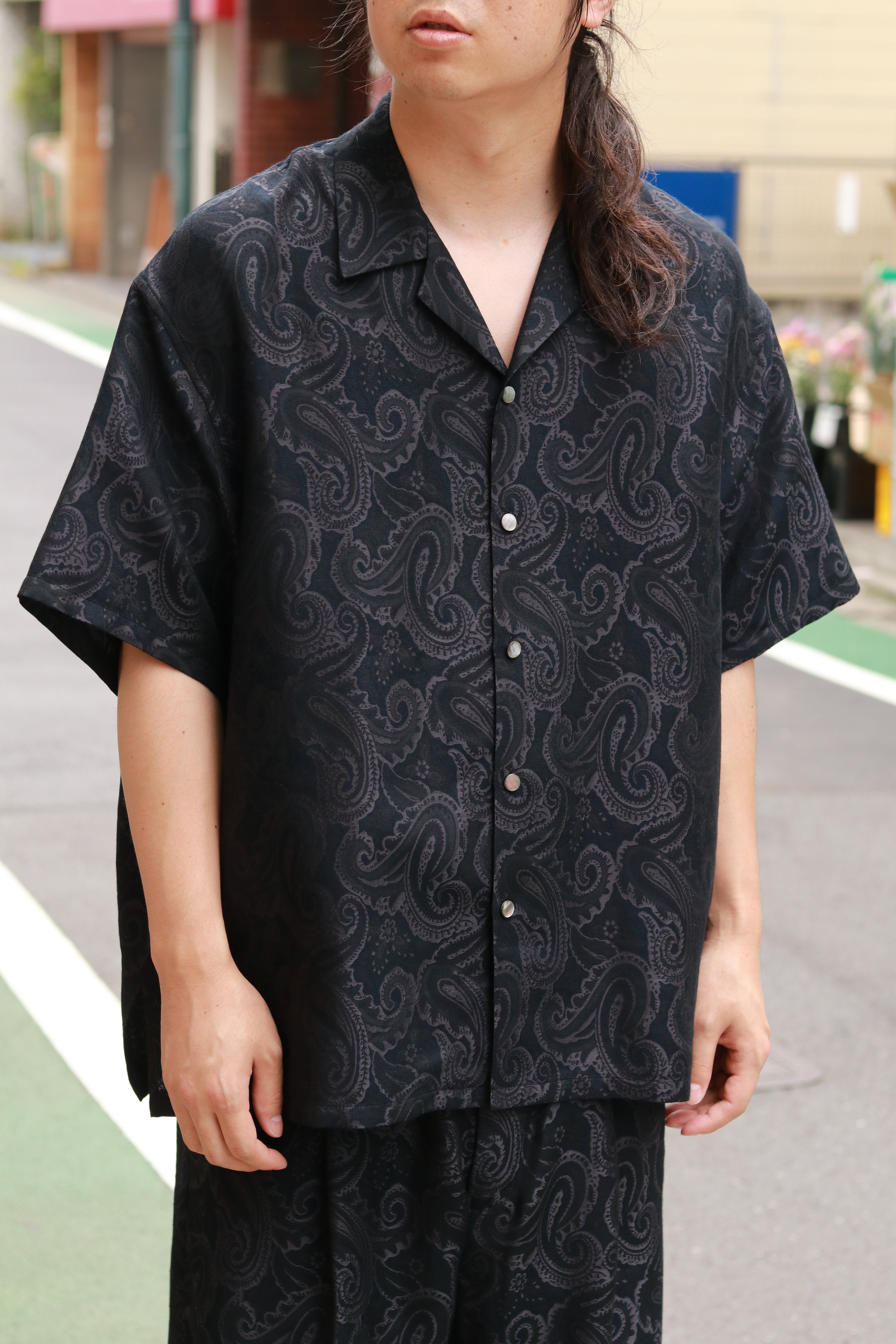 superNova. Aloha shirt - Paisley jacquard - Black x Navy