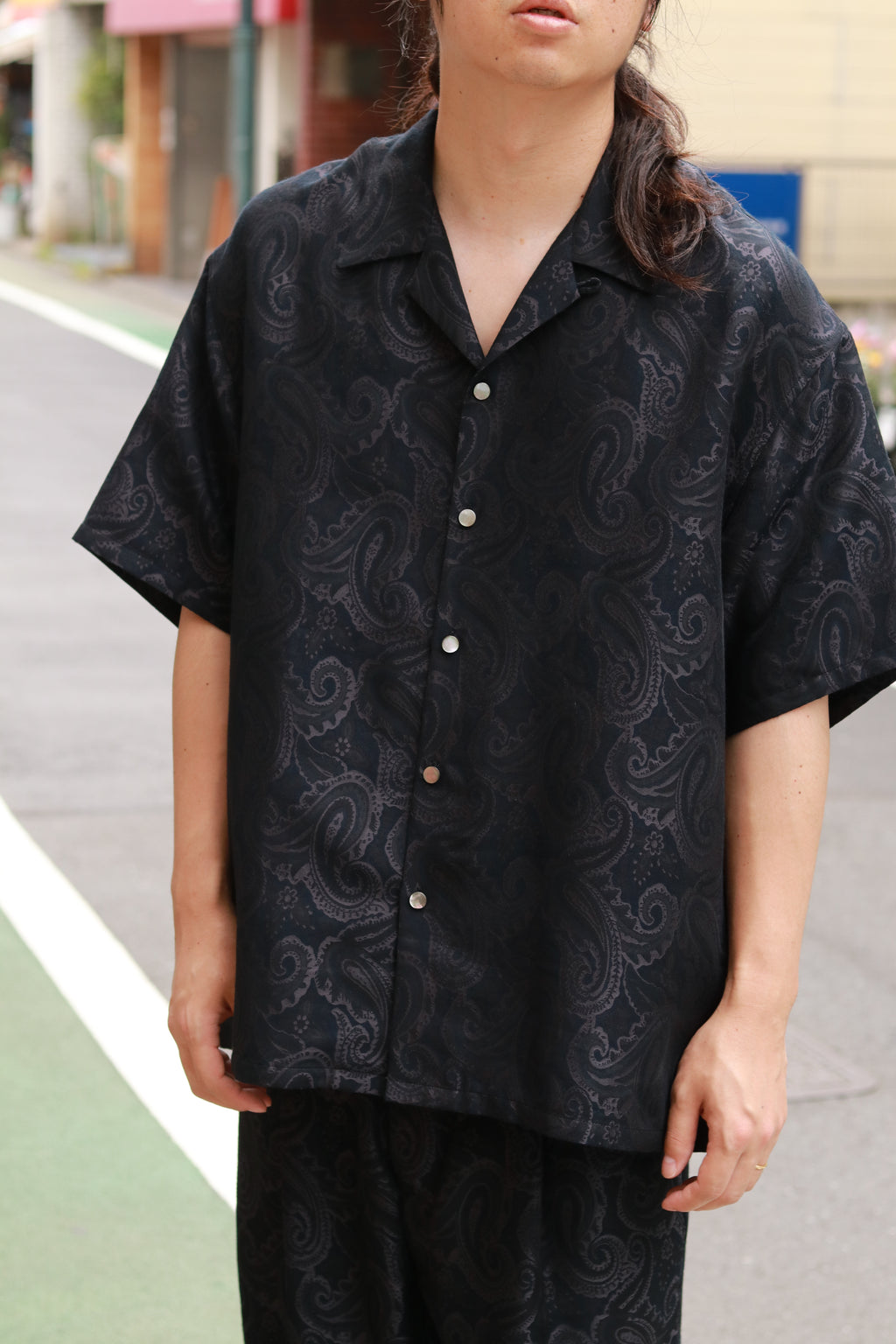 superNova. Aloha shirt - Paisley jacquard - Black x Navy