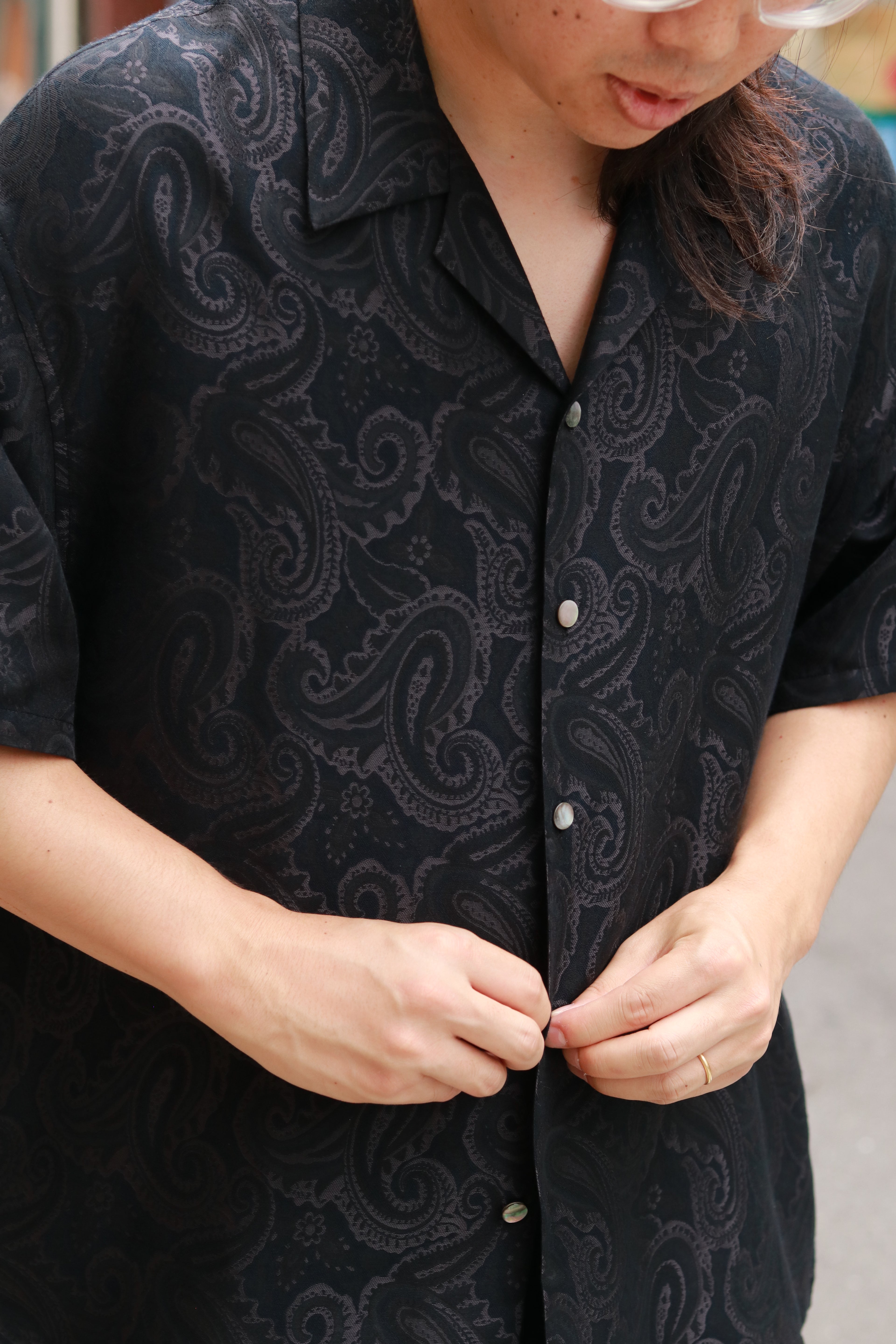 superNova. Aloha shirt - Paisley jacquard - Black x Navy