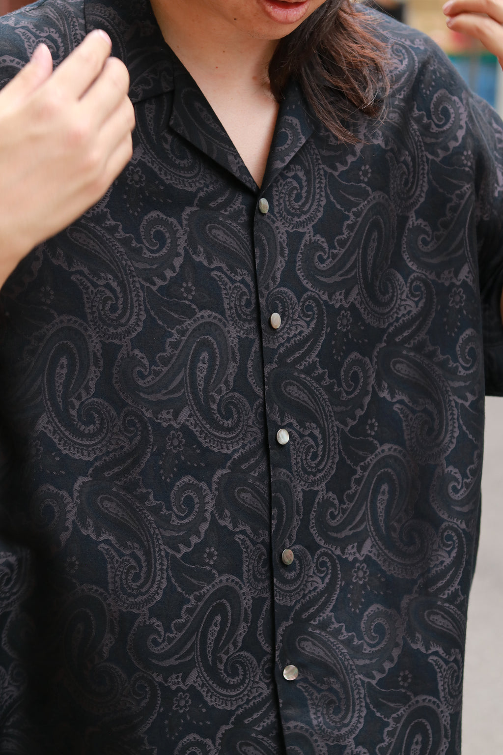 superNova. Aloha shirt - Paisley jacquard - Black x Navy