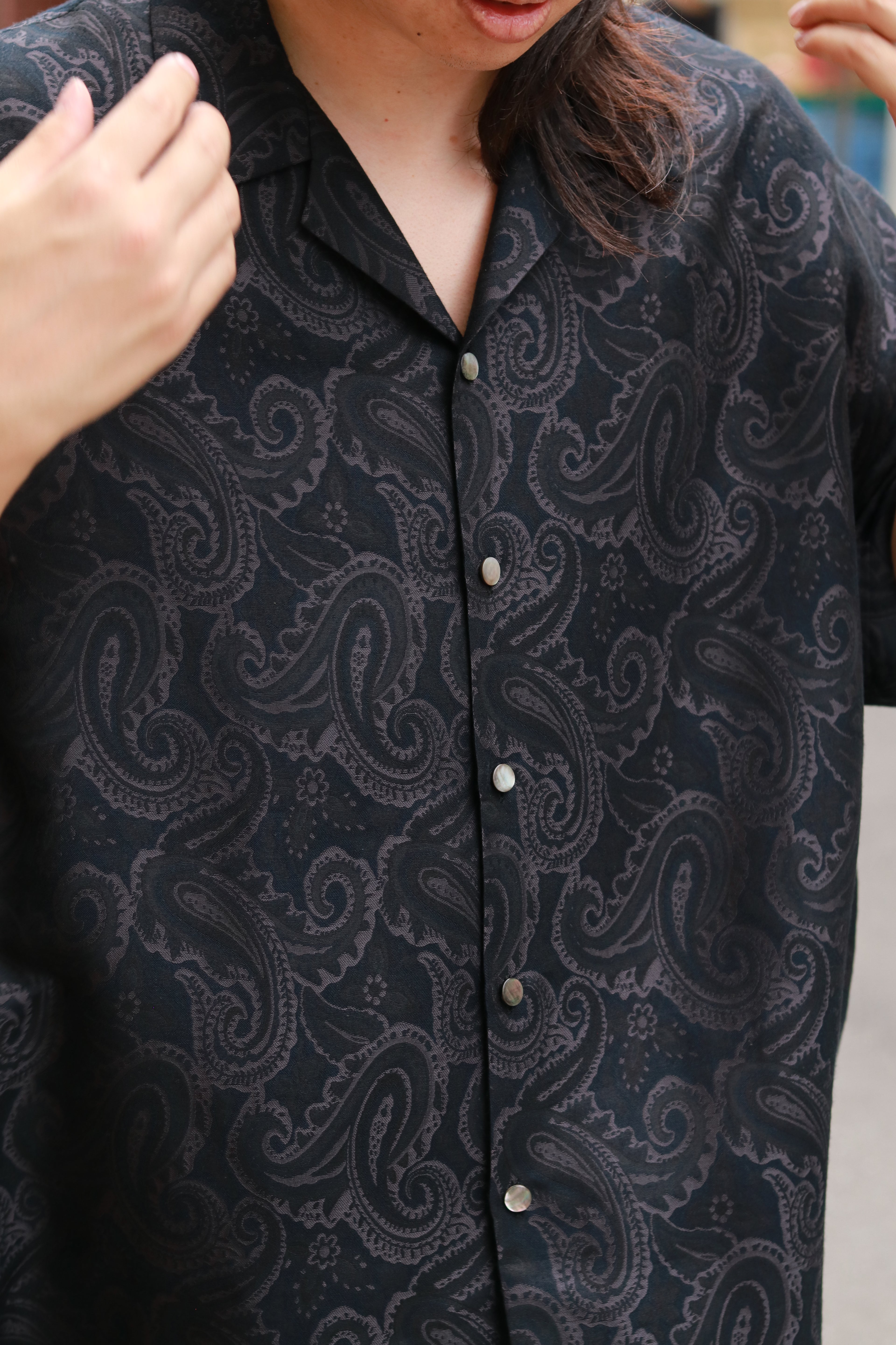 superNova. Aloha shirt - Paisley jacquard - Black x Navy