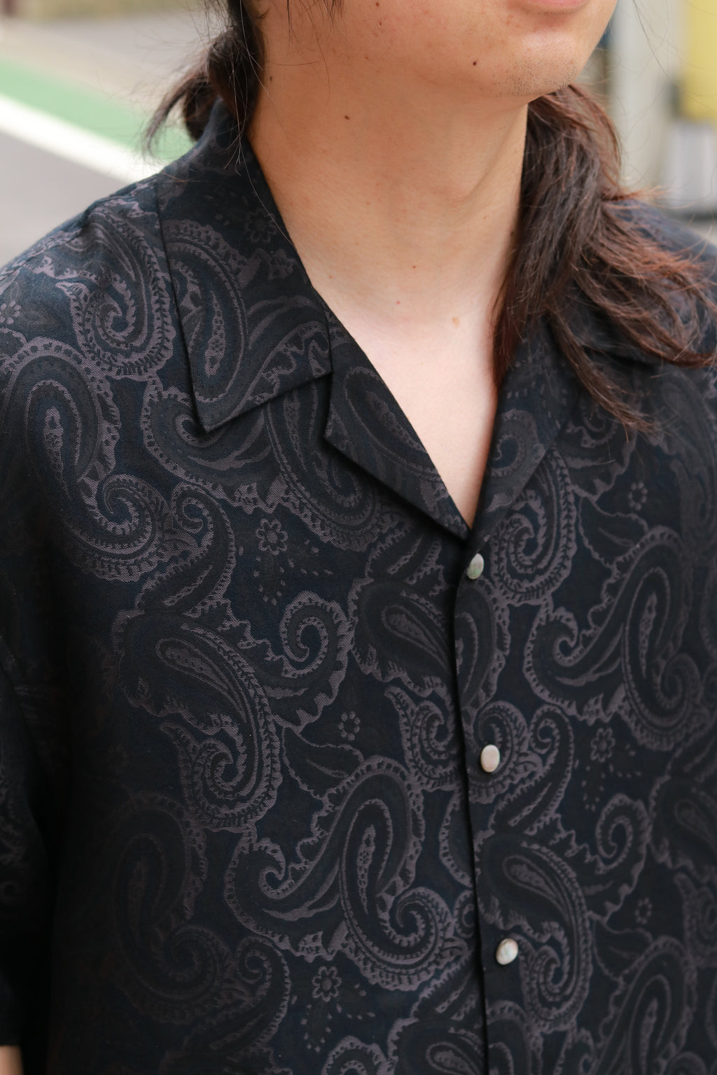 superNova. Aloha shirt - Paisley jacquard - Black x Navy