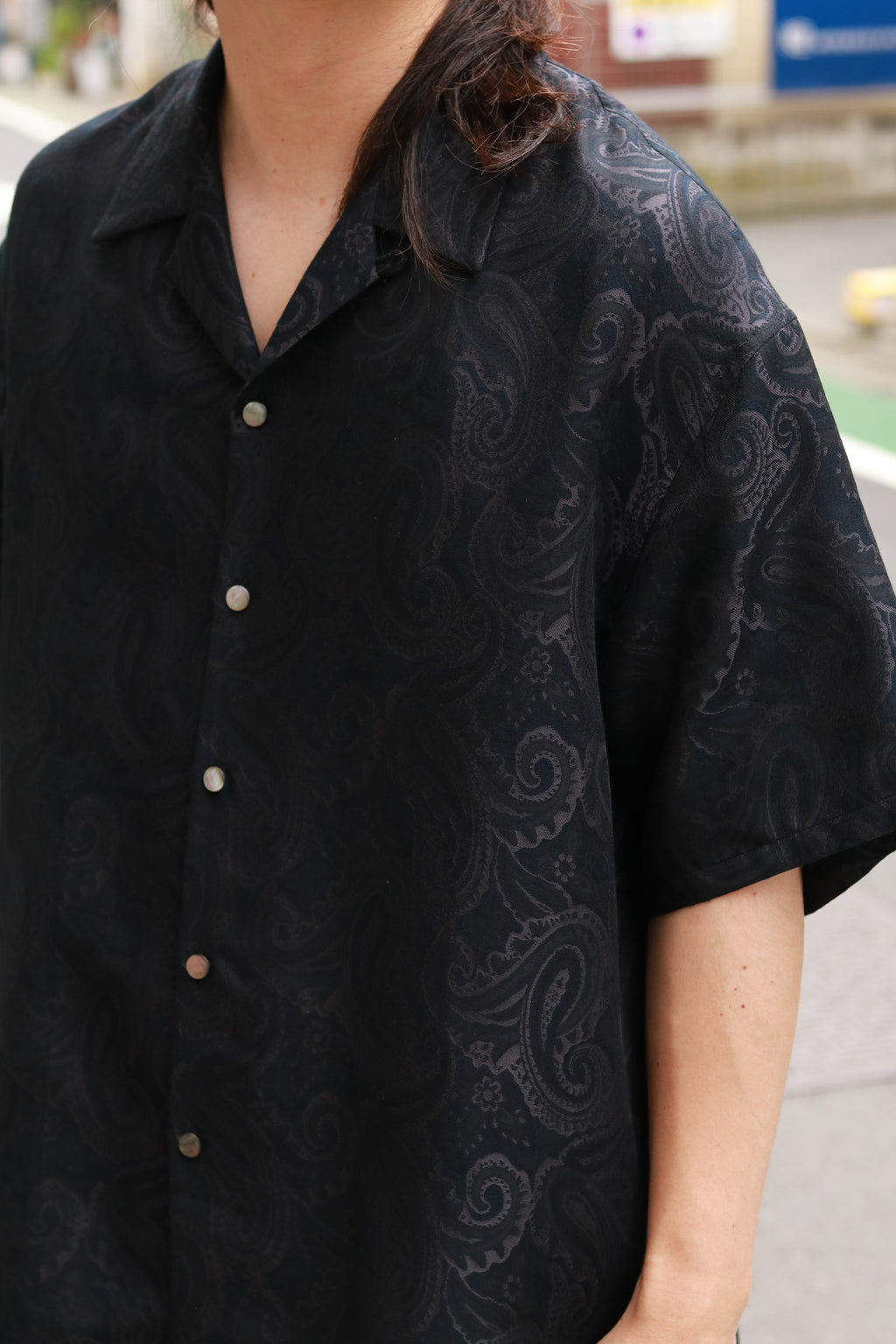 superNova. Aloha shirt - Paisley jacquard - Black x Navy