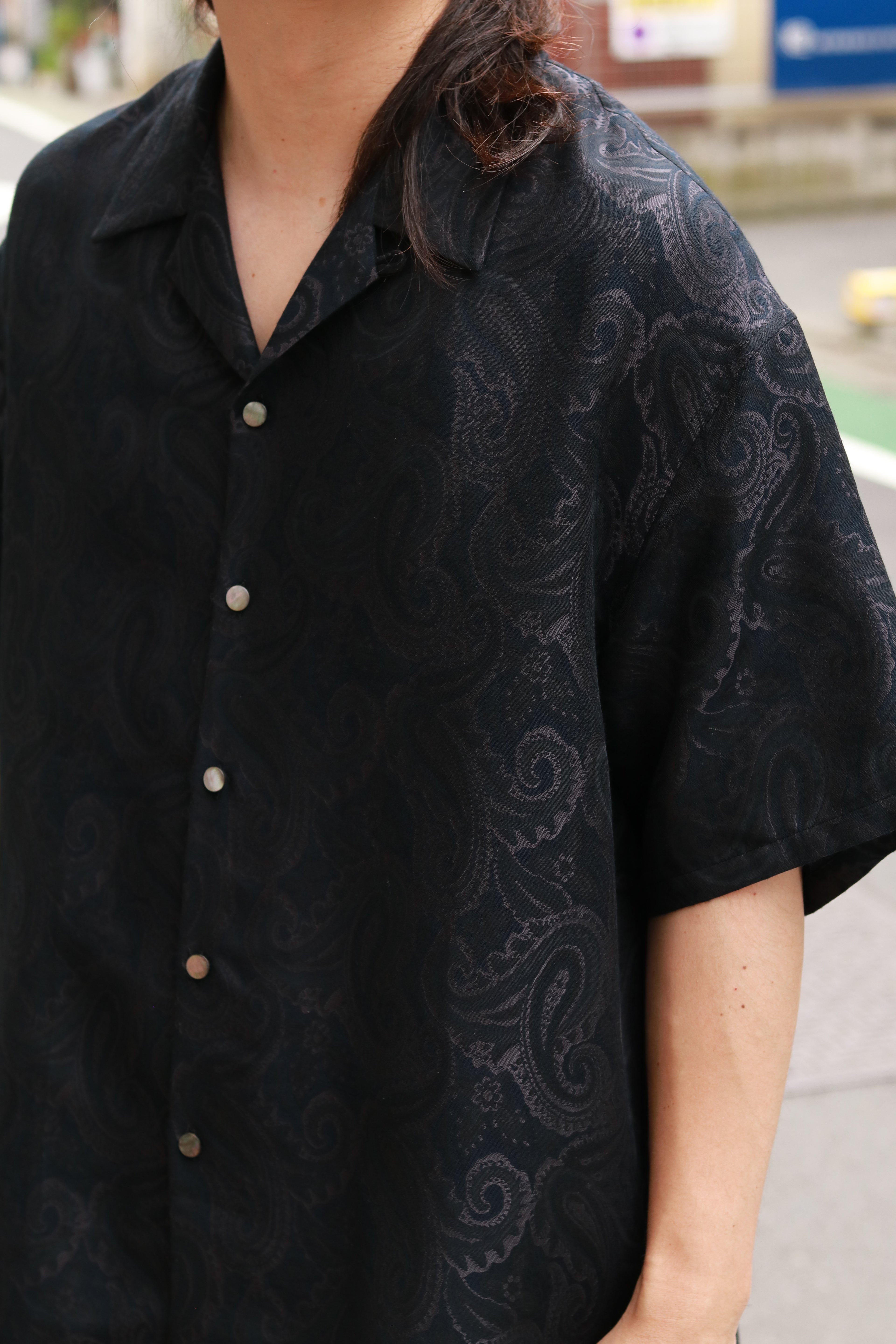superNova. Aloha shirt - Paisley jacquard - Black x Navy