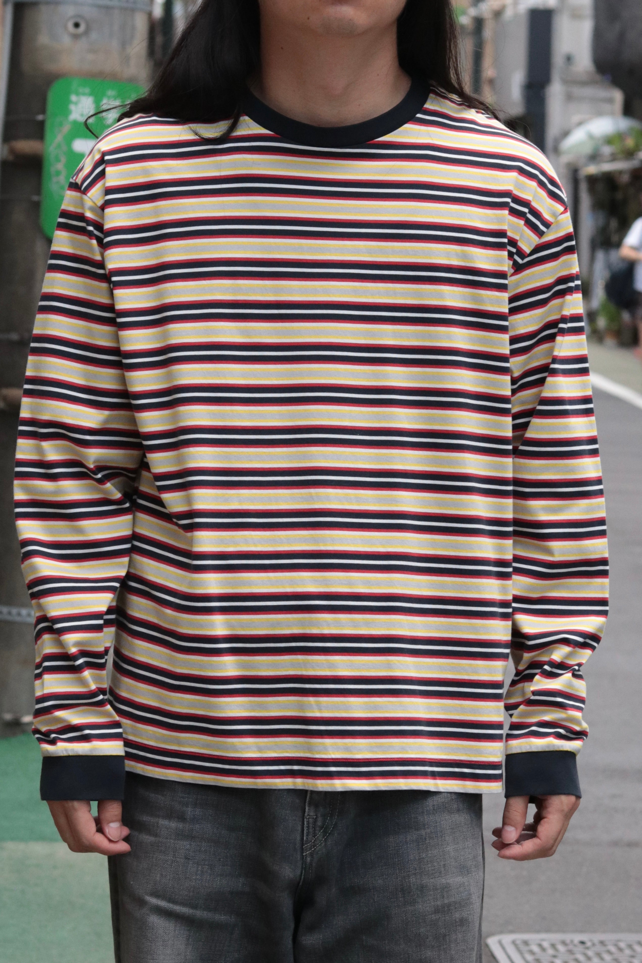 KANEMASA PHIL. 36G Multi Border L/S Tee / NAVY