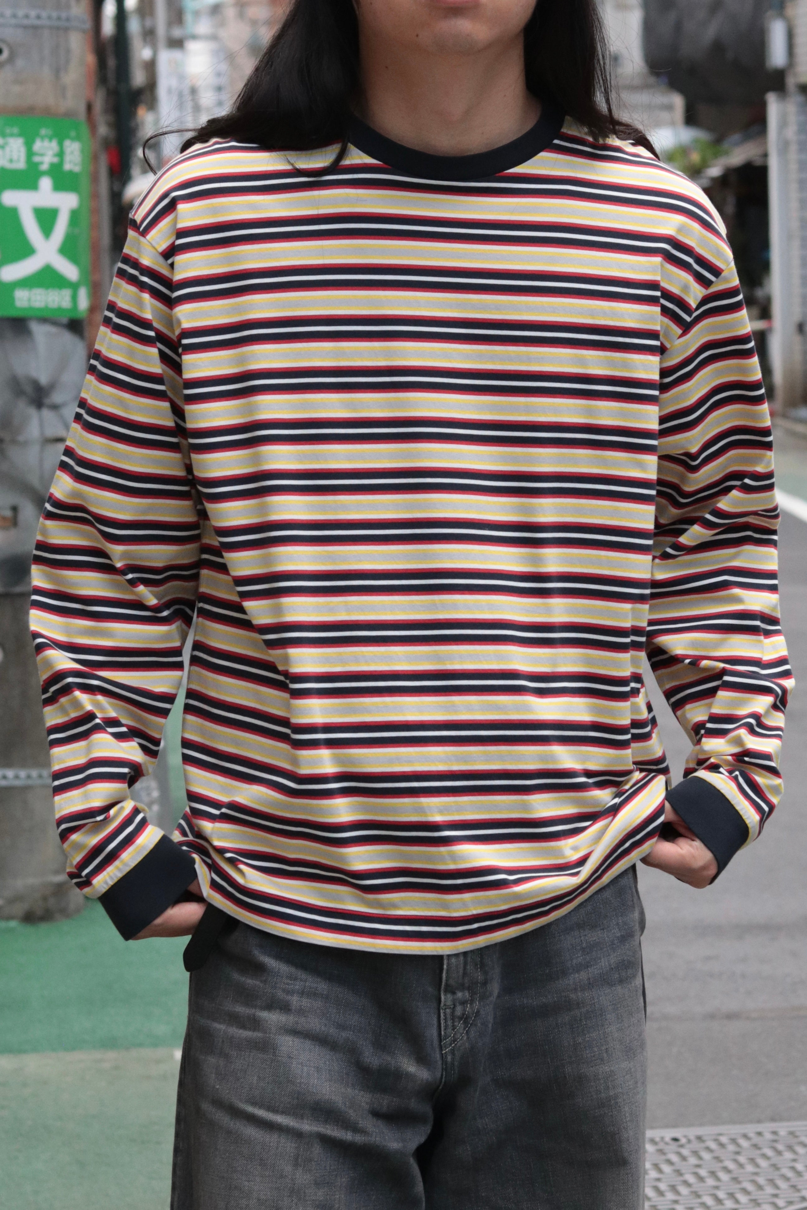 KANEMASA PHIL. 36G Multi Border L/S Tee / NAVY