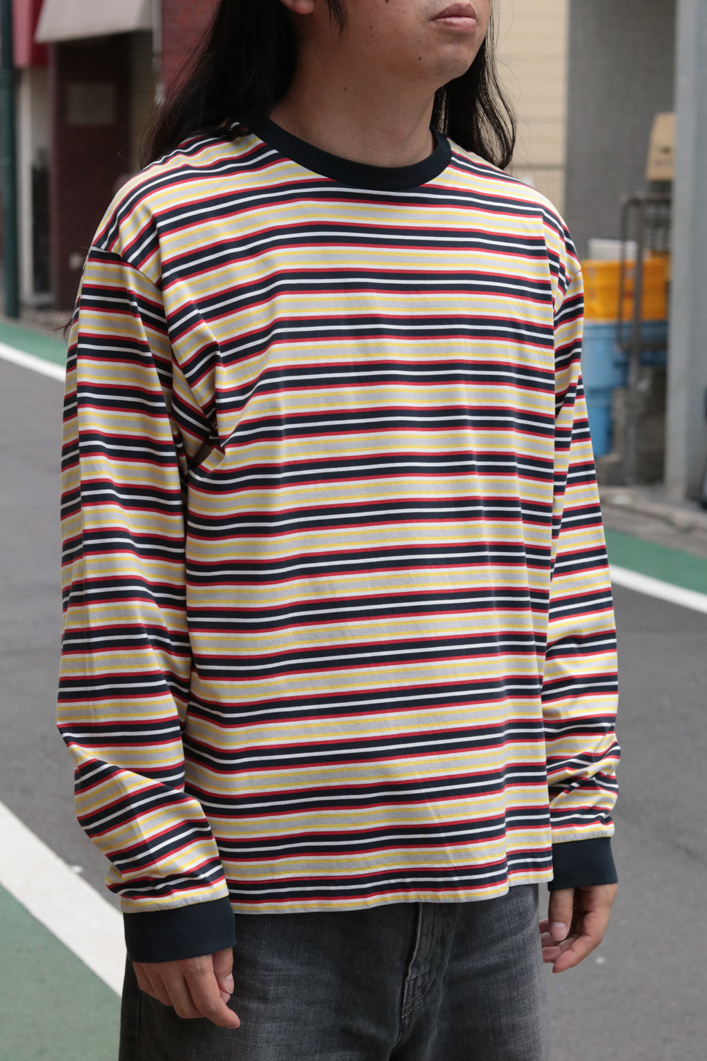 KANEMASA PHIL. 36G Multi Border L/S Tee / NAVY