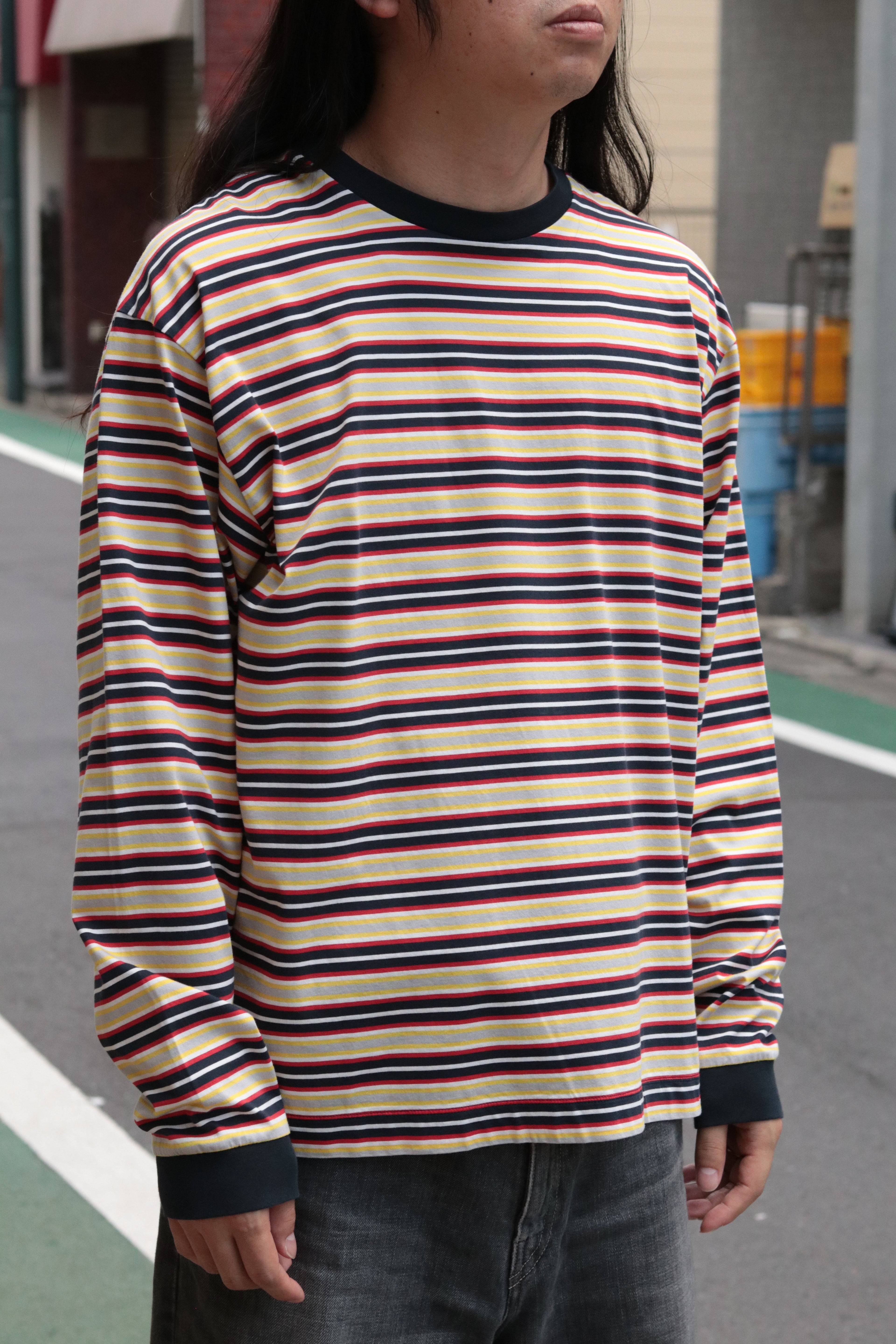 KANEMASA PHIL. 36G Multi Border L/S Tee / NAVY