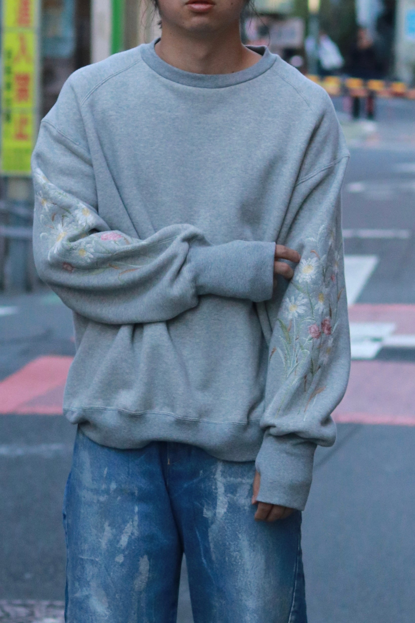 superNova. Ex.Embroidery crew sweat / Gray