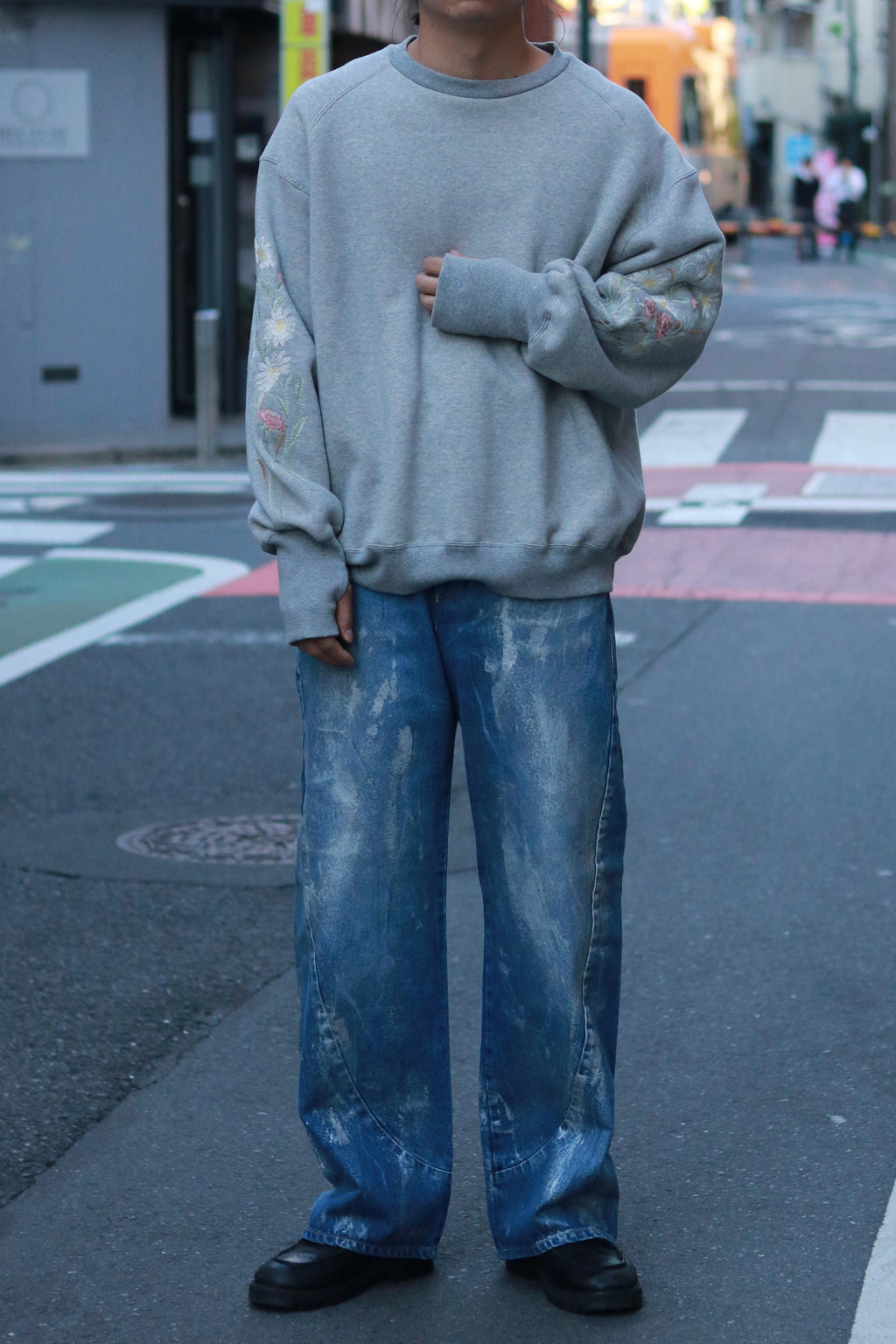 superNova. Ex.Embroidery crew sweat / Gray