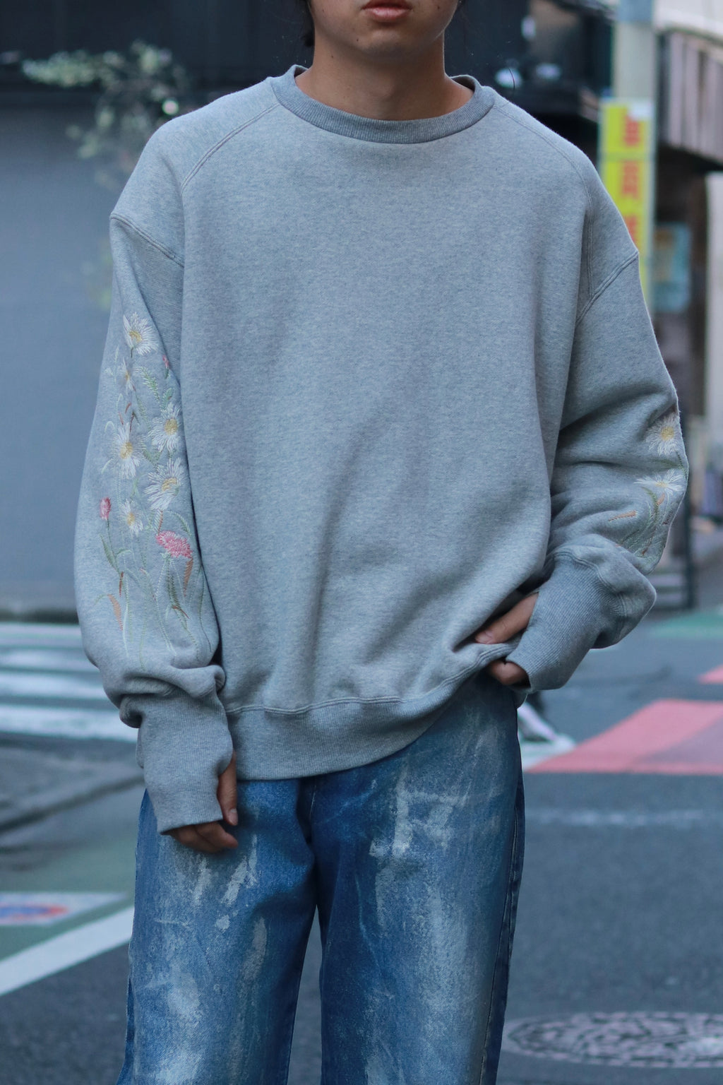 superNova. Ex.Embroidery crew sweat / Gray