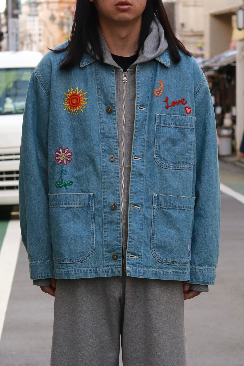 superNova. Embroidered coverall jacket - 9.5oz denim / Light indigo