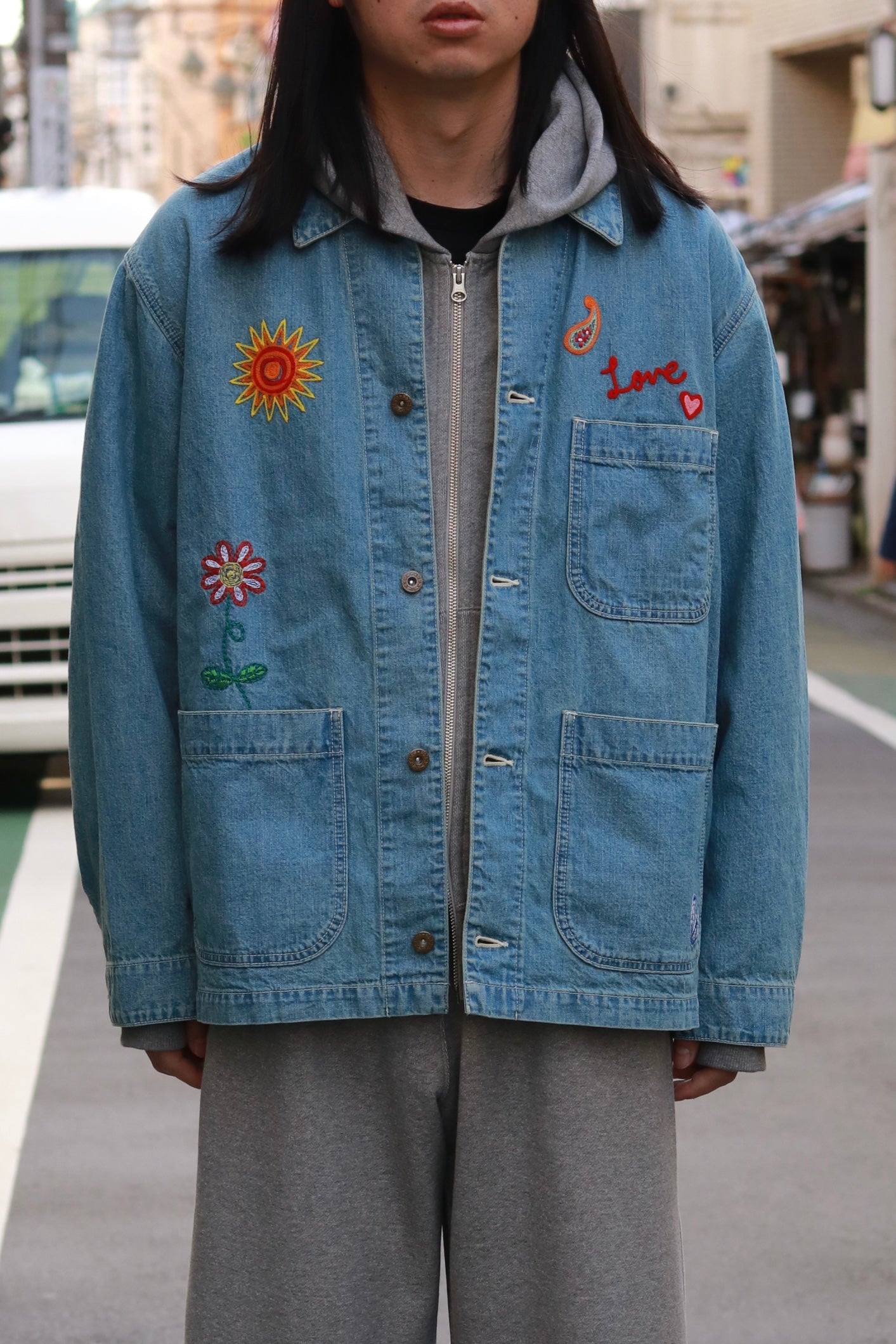 superNova. Embroidered coverall jacket - 9.5oz denim / Light indigo