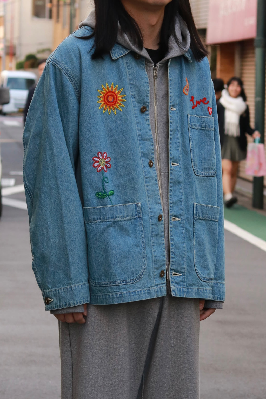 superNova. Embroidered coverall jacket - 9.5oz denim / Light indigo