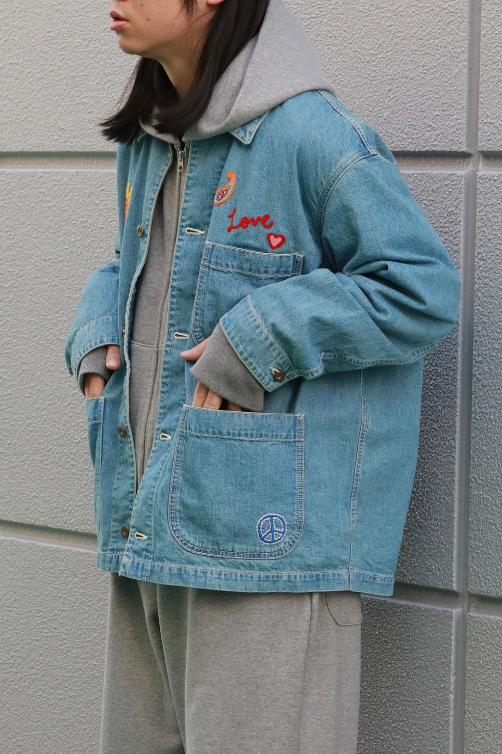 superNova. Embroidered coverall jacket - 9.5oz denim / Light indigo