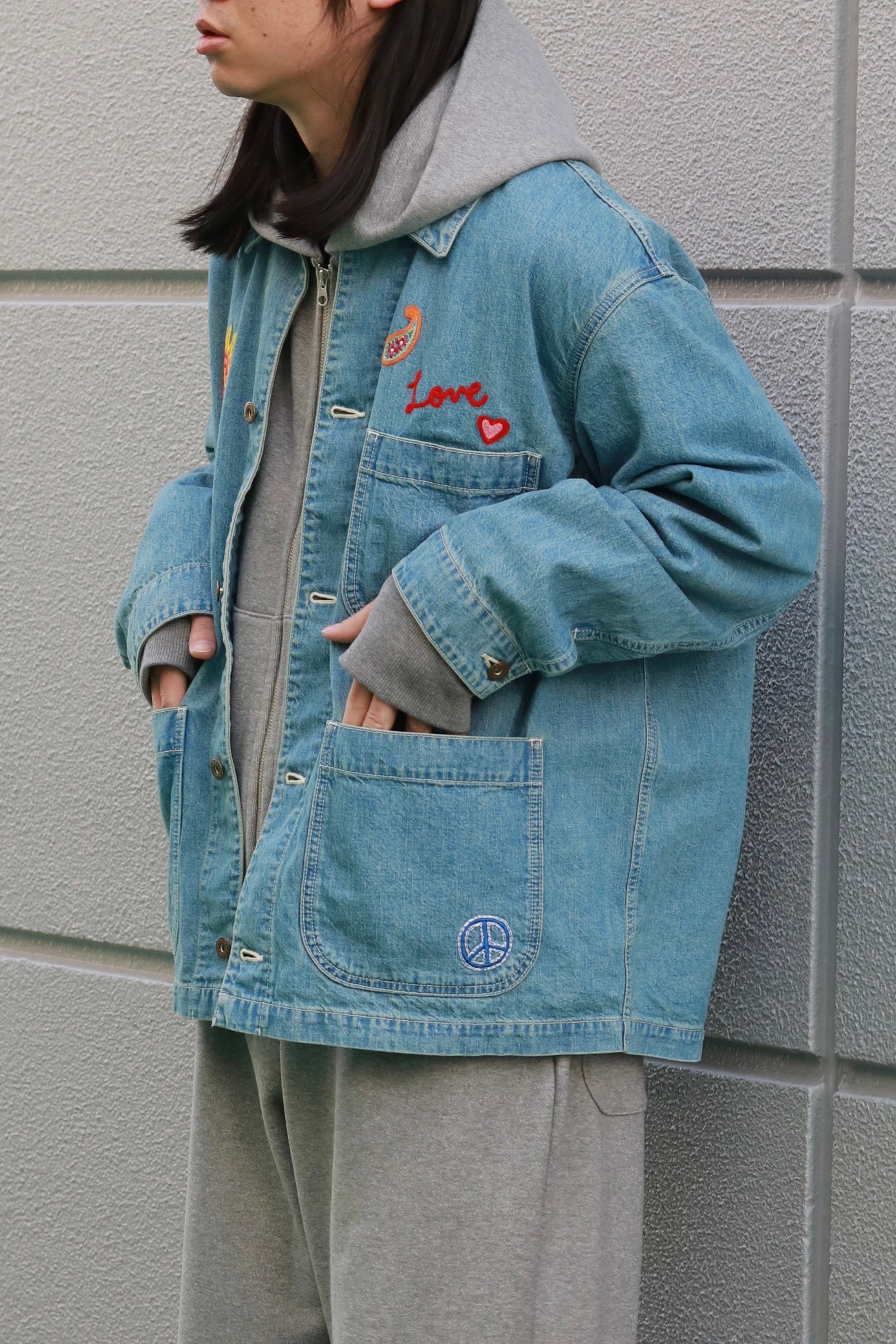 superNova. Embroidered coverall jacket - 9.5oz denim / Light indigo