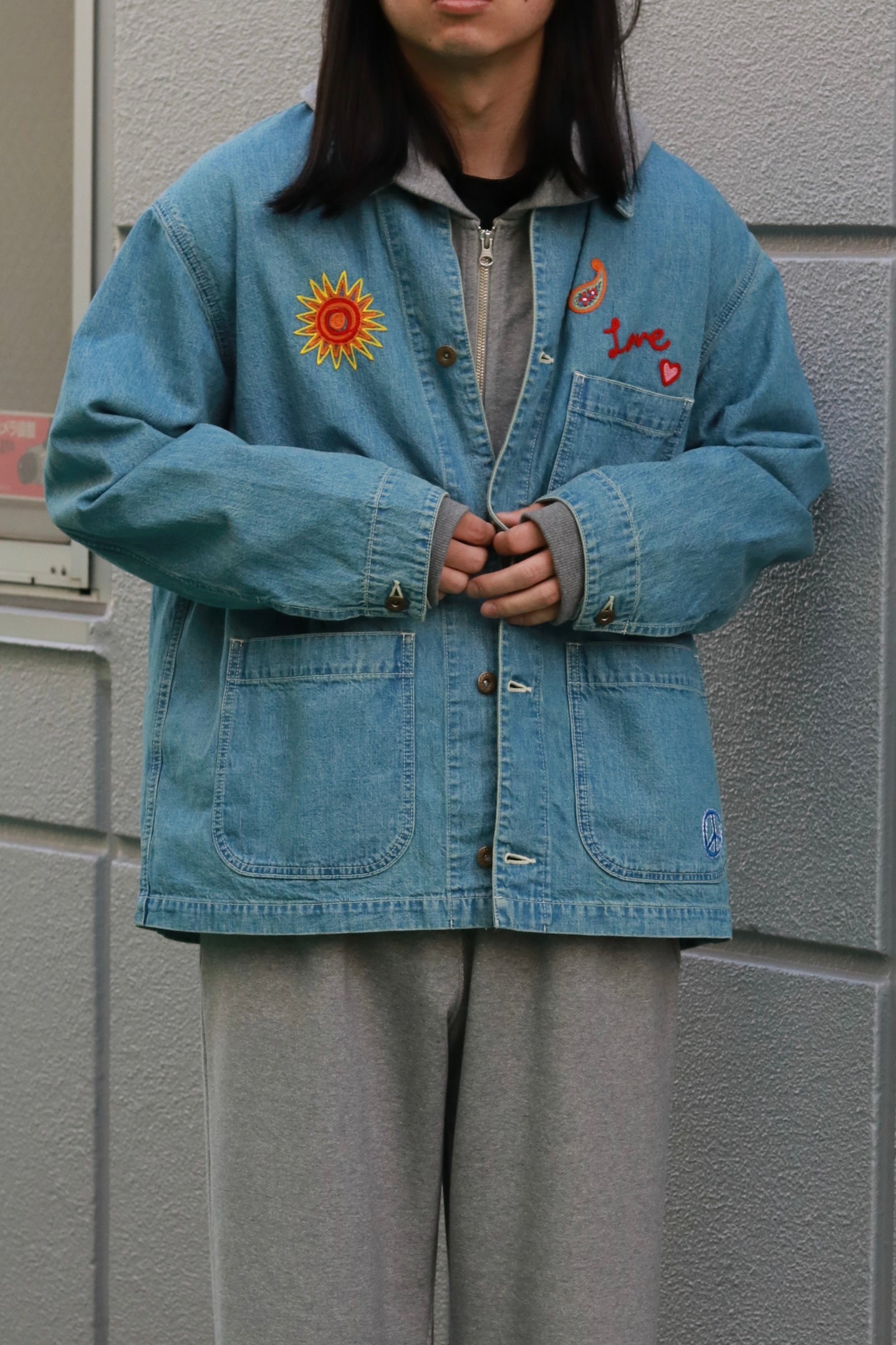 superNova. Embroidered coverall jacket - 9.5oz denim / Light indigo
