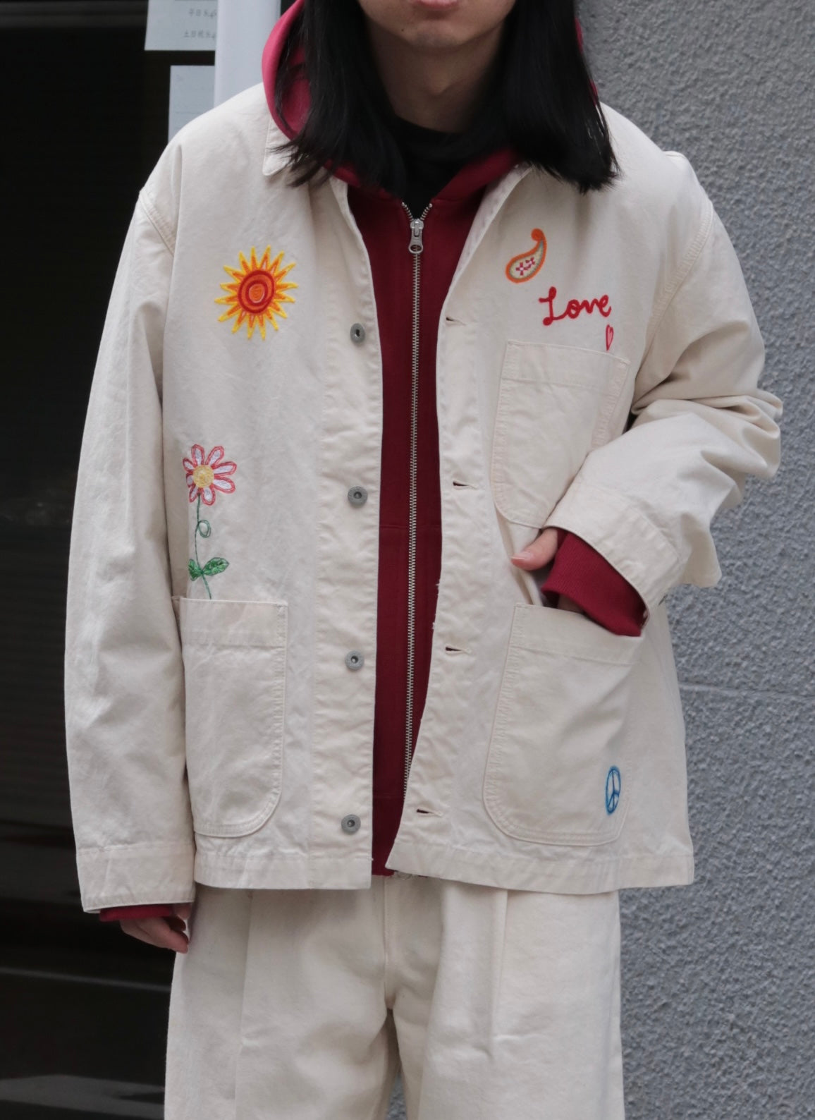 superNova. Embroidered coverall jacket - Duck canvas / Natural