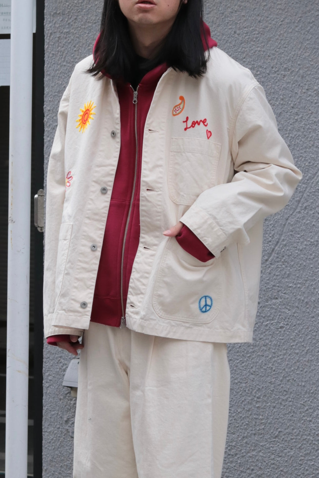 superNova. Embroidered coverall jacket - Duck canvas / Natural