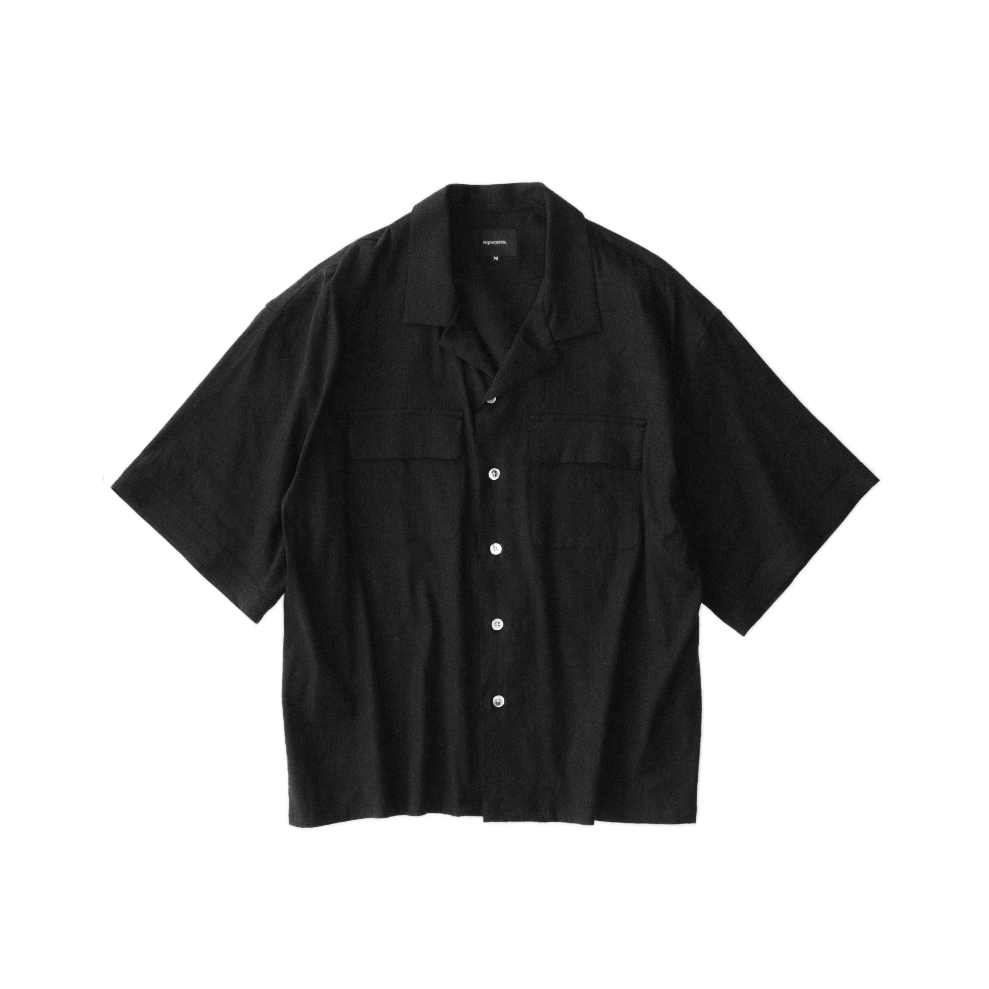 superNova.Double pockets open S/S shirt - Stretch Linen / Black