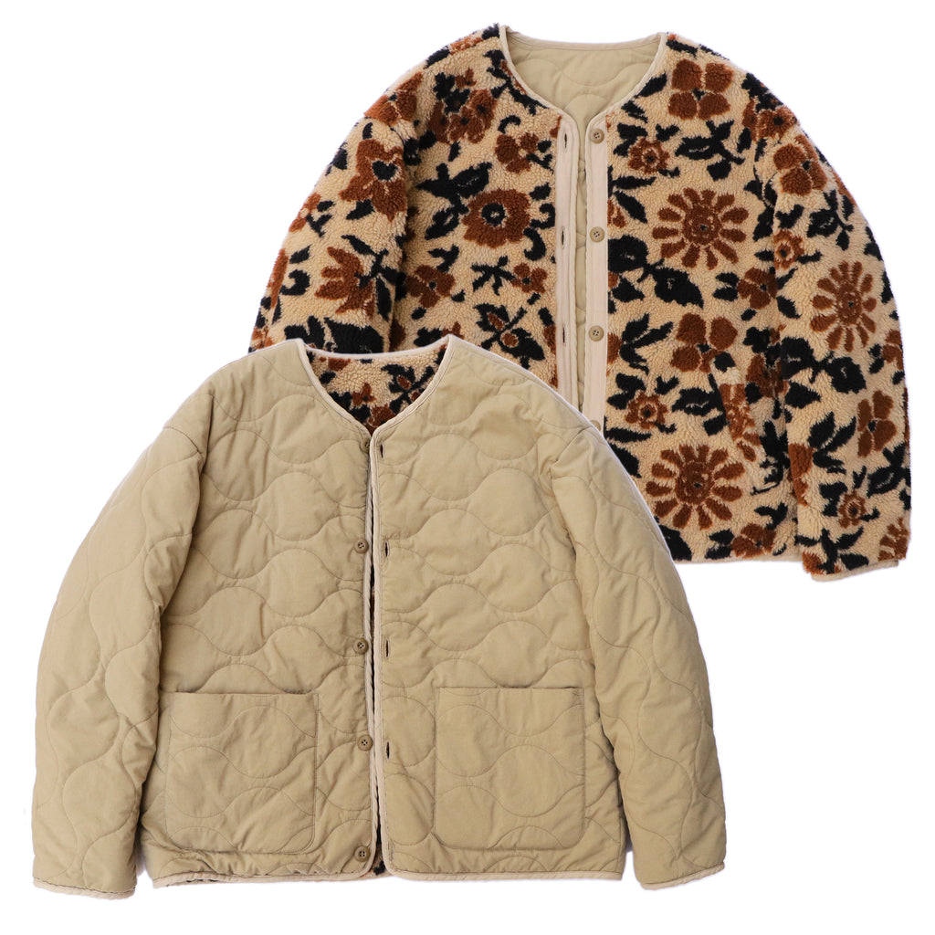 superNova. Reversible lining jacket - Flower camo jacquard boa / Beige flower camo