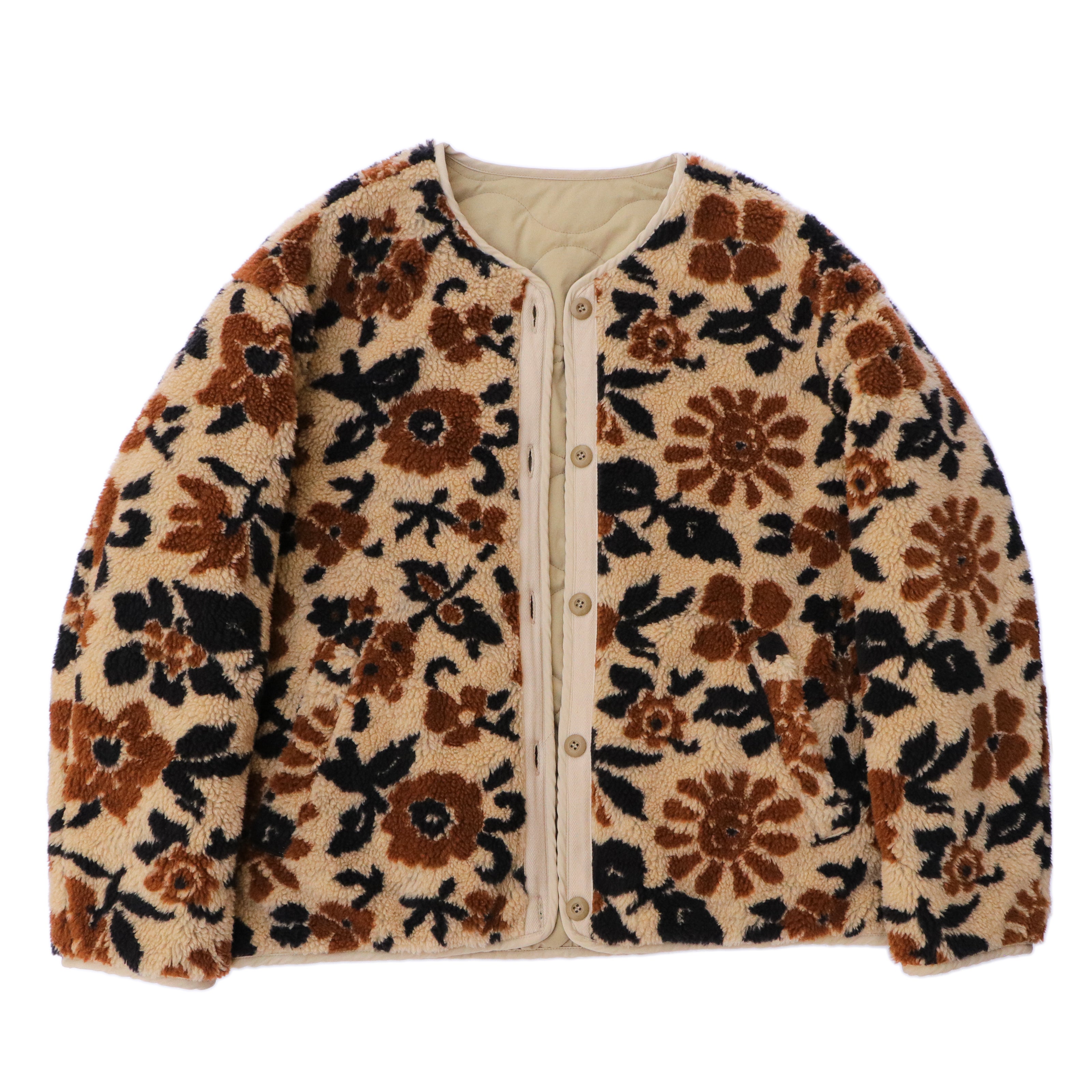 superNova. Reversible lining jacket - Flower camo jacquard boa / Beige flower camo