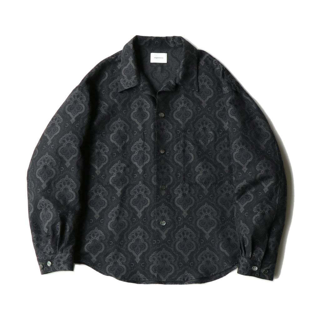 superNova. Big shirt jacket 弍 - Damask jacquard / Black