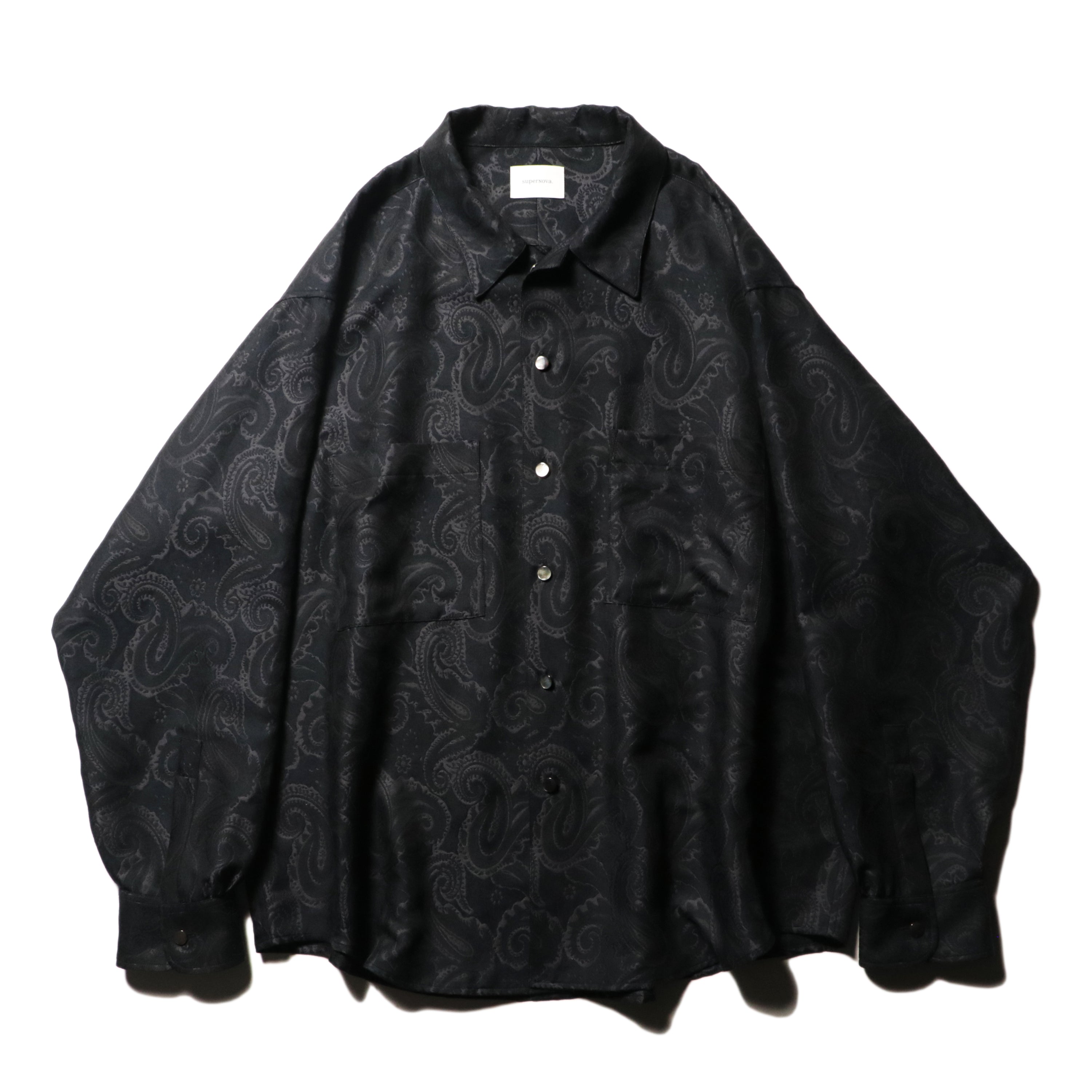 superNova. Split yoke big shirt - Paisley jacquard-Black x Navy