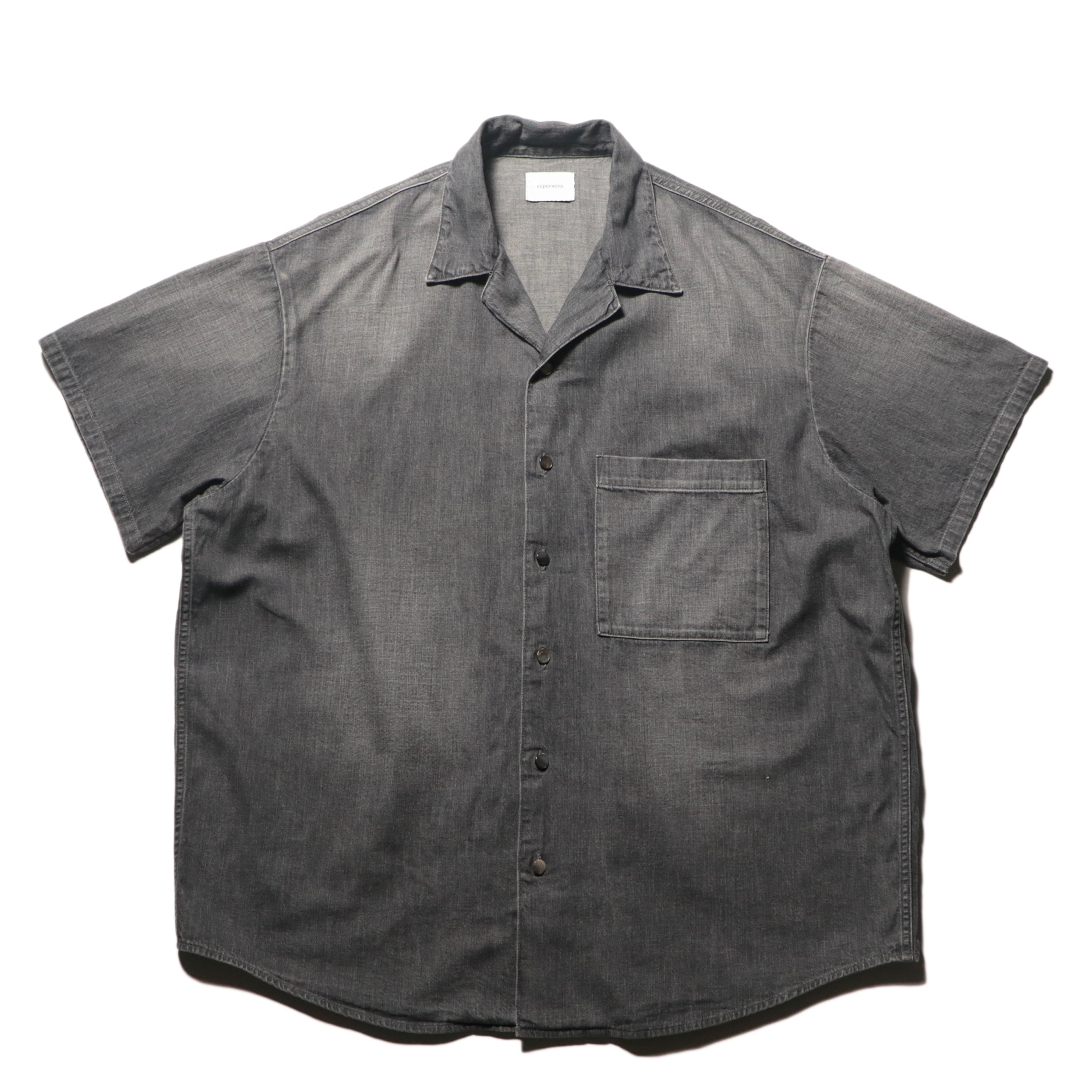 superNova. Big open collar S/S shirt - Old vintage wash/Mid black