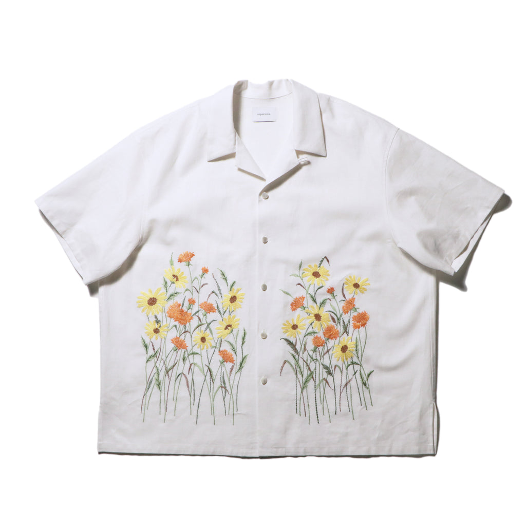 superNova. Aloha shirt - Flower garden embroidery / White