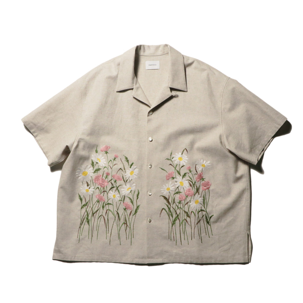 superNova. Aloha shirt - Flower garden embroidery / Natural