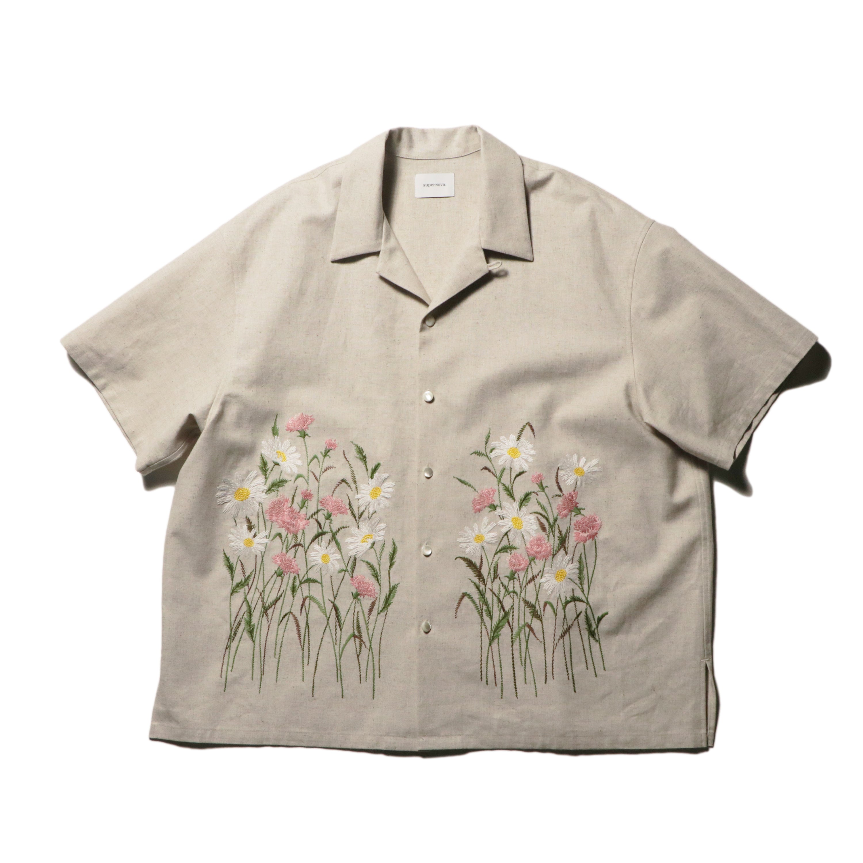 superNova. Aloha shirt - Flower garden embroidery / Natural