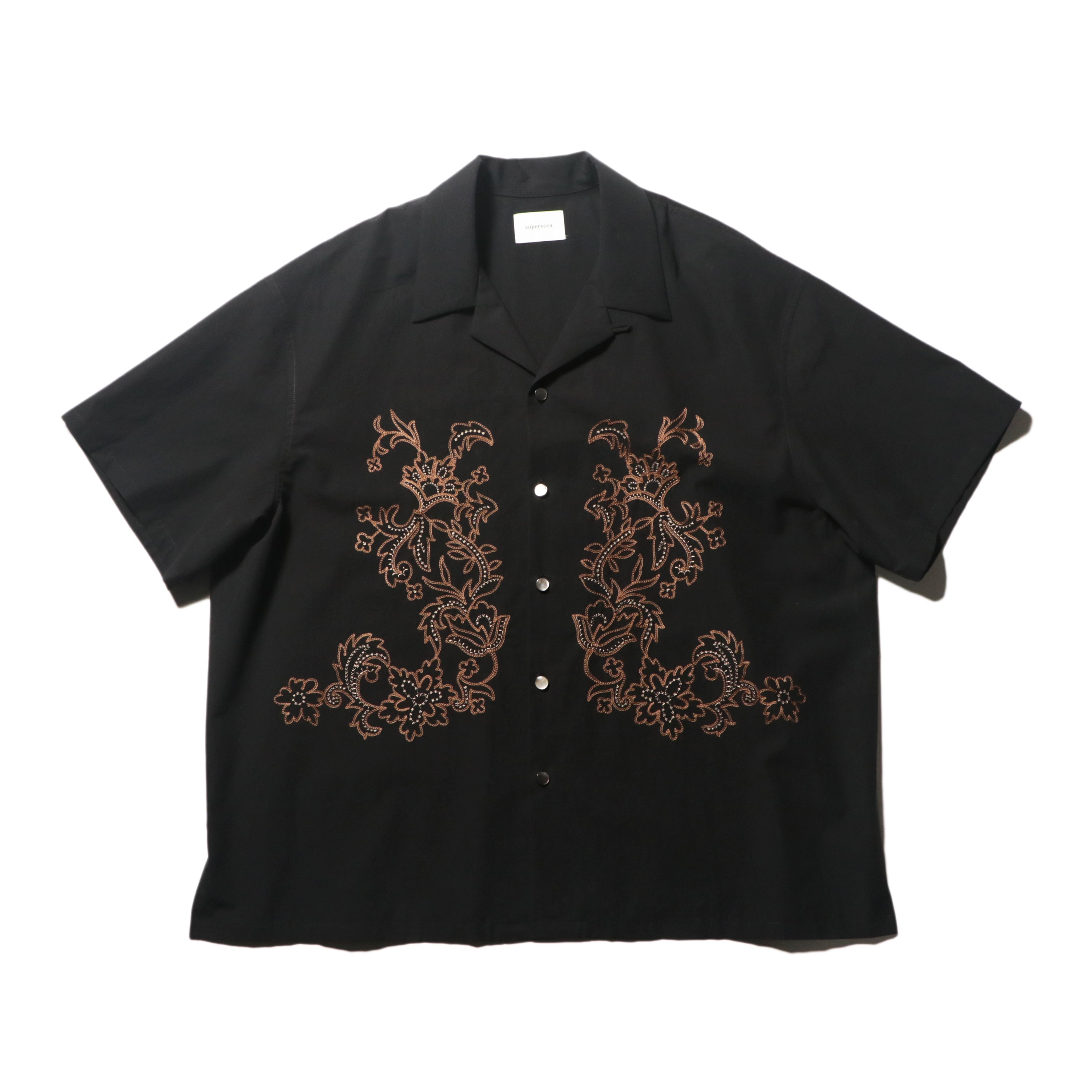 superNova. Aloha shirt - Flower chain embroidery / Black