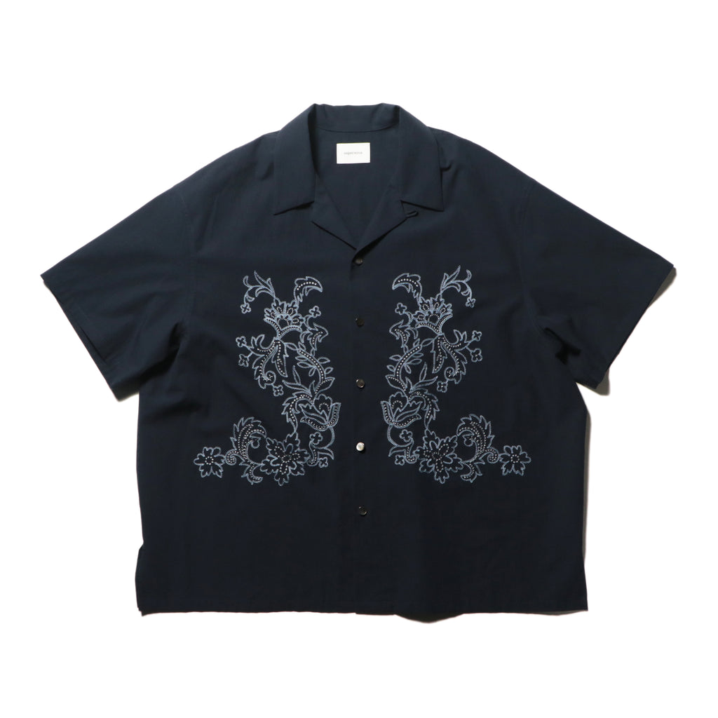 superNova. Aloha shirt - Flower chain embroidery / Navy