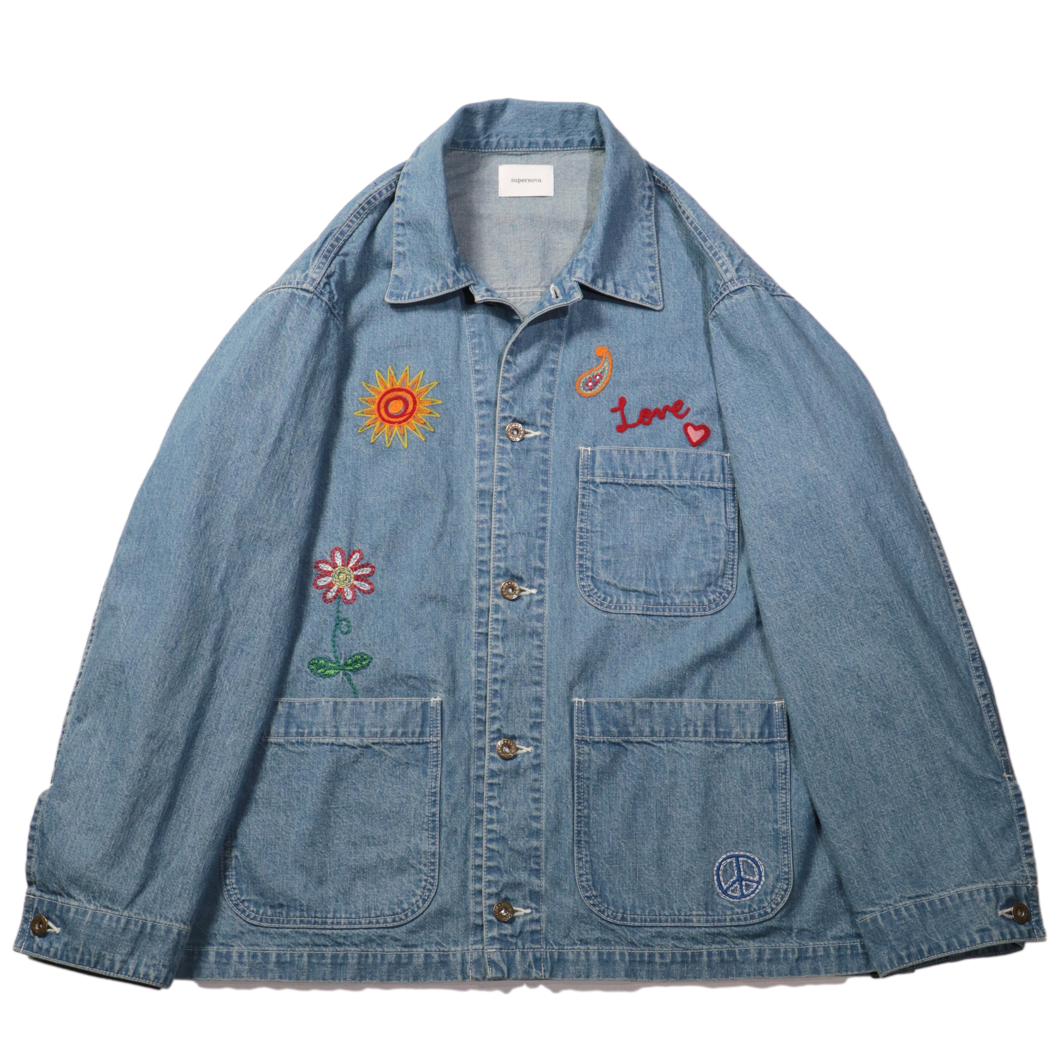 superNova. Embroidered coverall jacket - 9.5oz denim / Light indigo