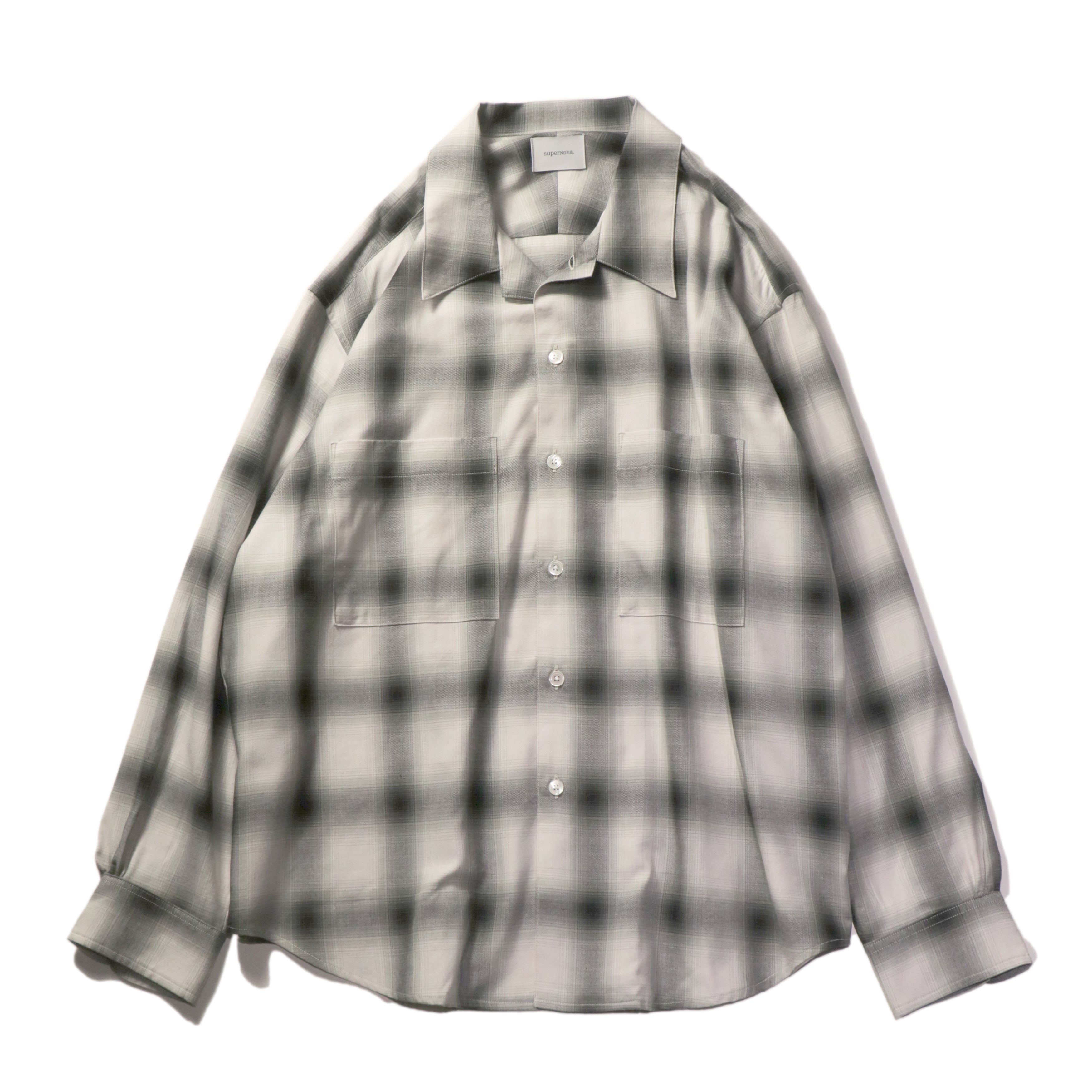 superNova. Split yoke big shirt - Ombre check / Natural