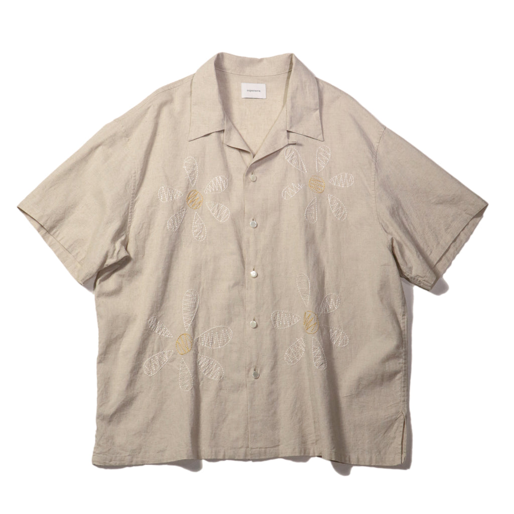 superNova. Aloha shirt - Big flowers embroidery / Natural